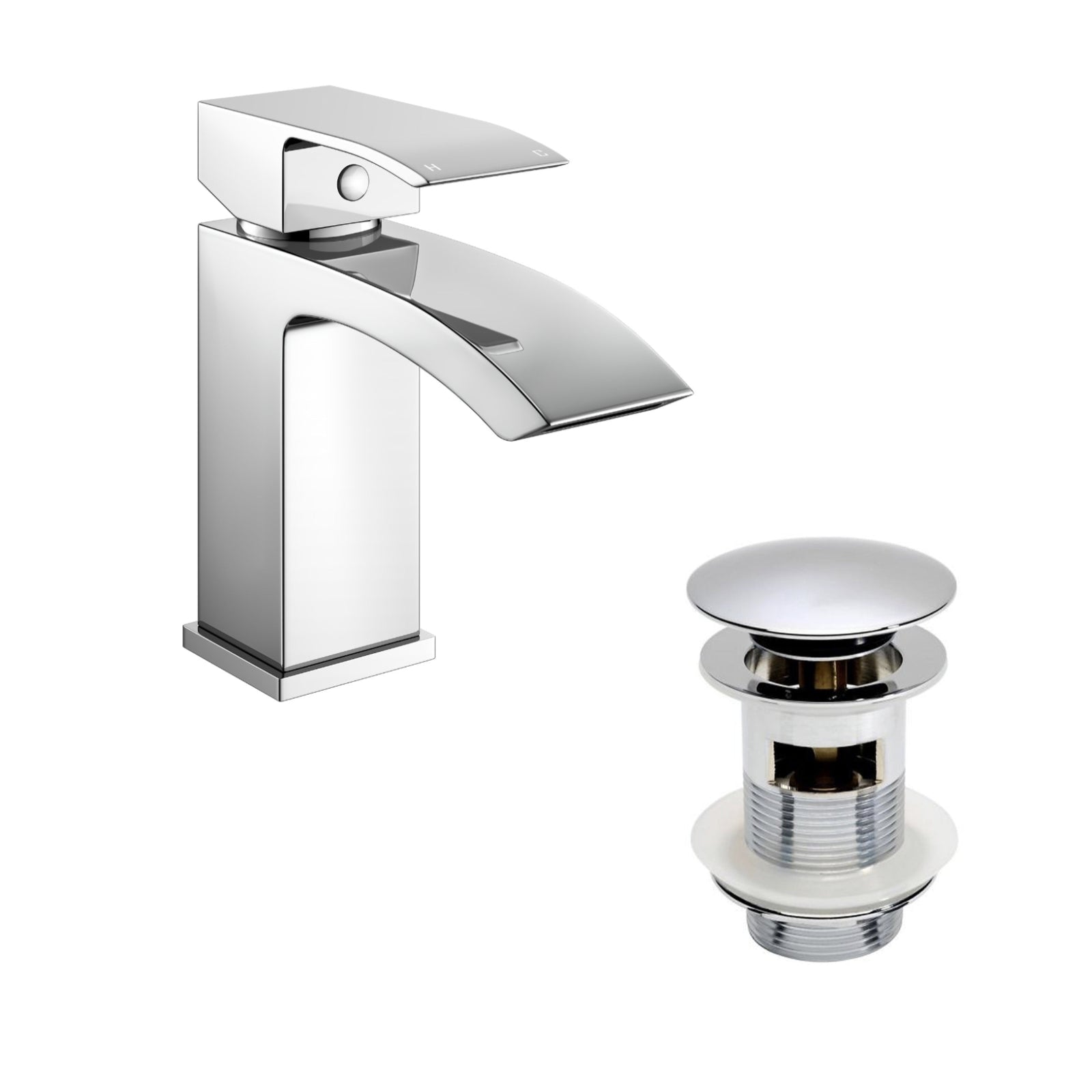 Tesa Chrome Deck Mounted Bathroom Basin Mono Mixer Tap + Free Slotted Basin Waste