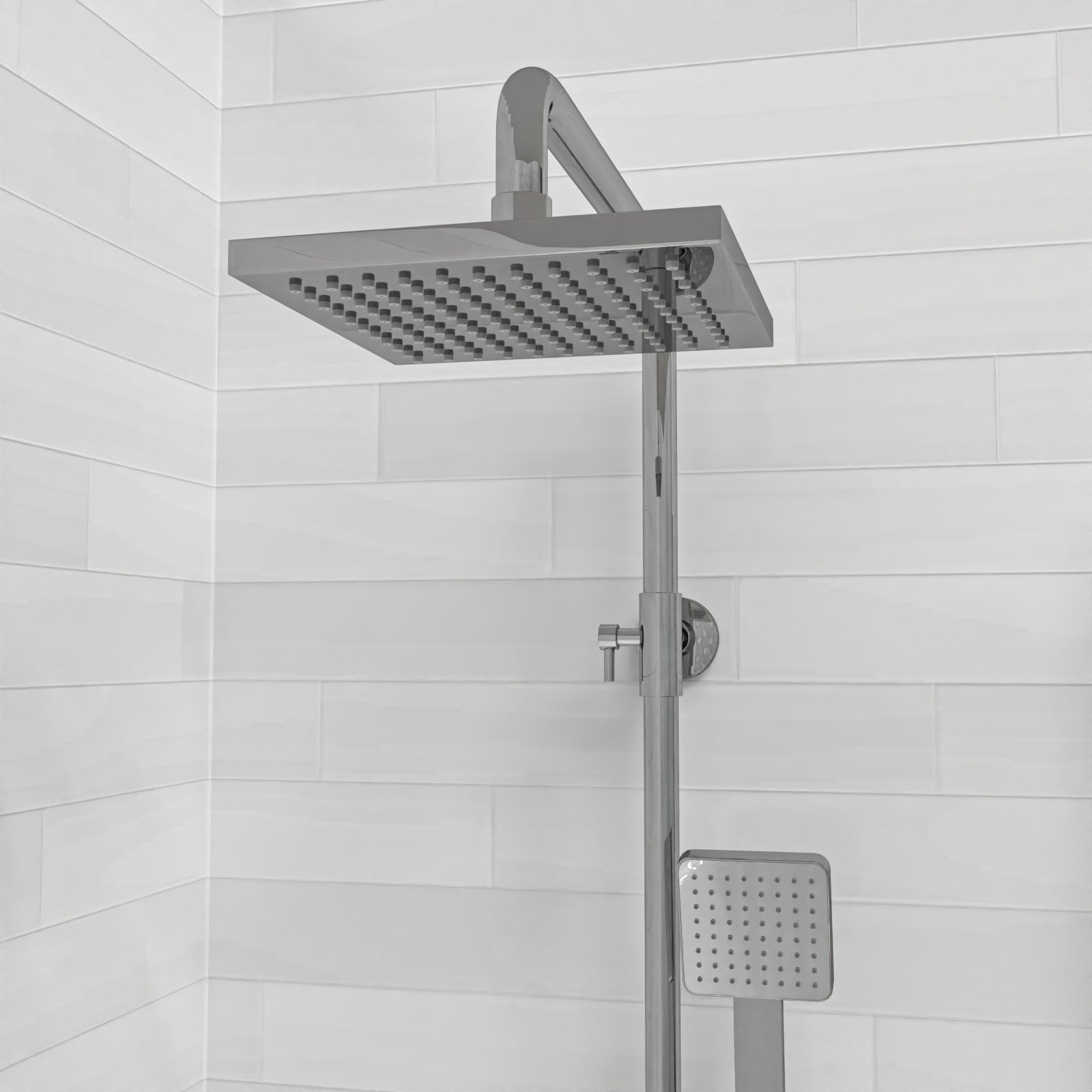 Square Chrome 2 Ways Exposed Shower Mixer Riser Rail & Handset