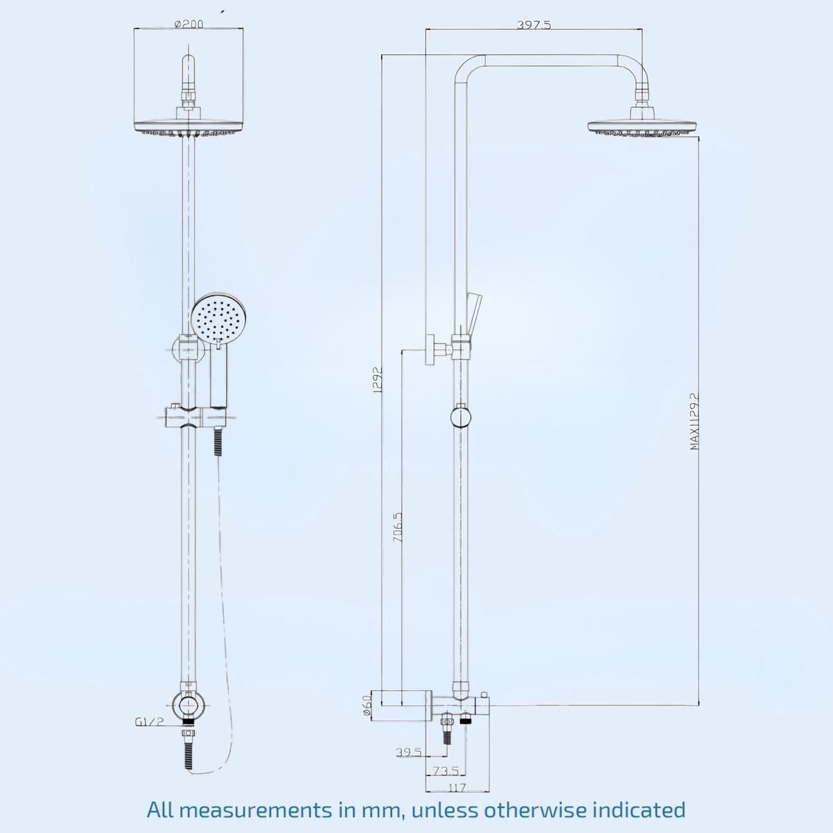 Winstead Round Chrome Thermostatic Bath Shower Mixer & Multi Function Shower Riser Kit