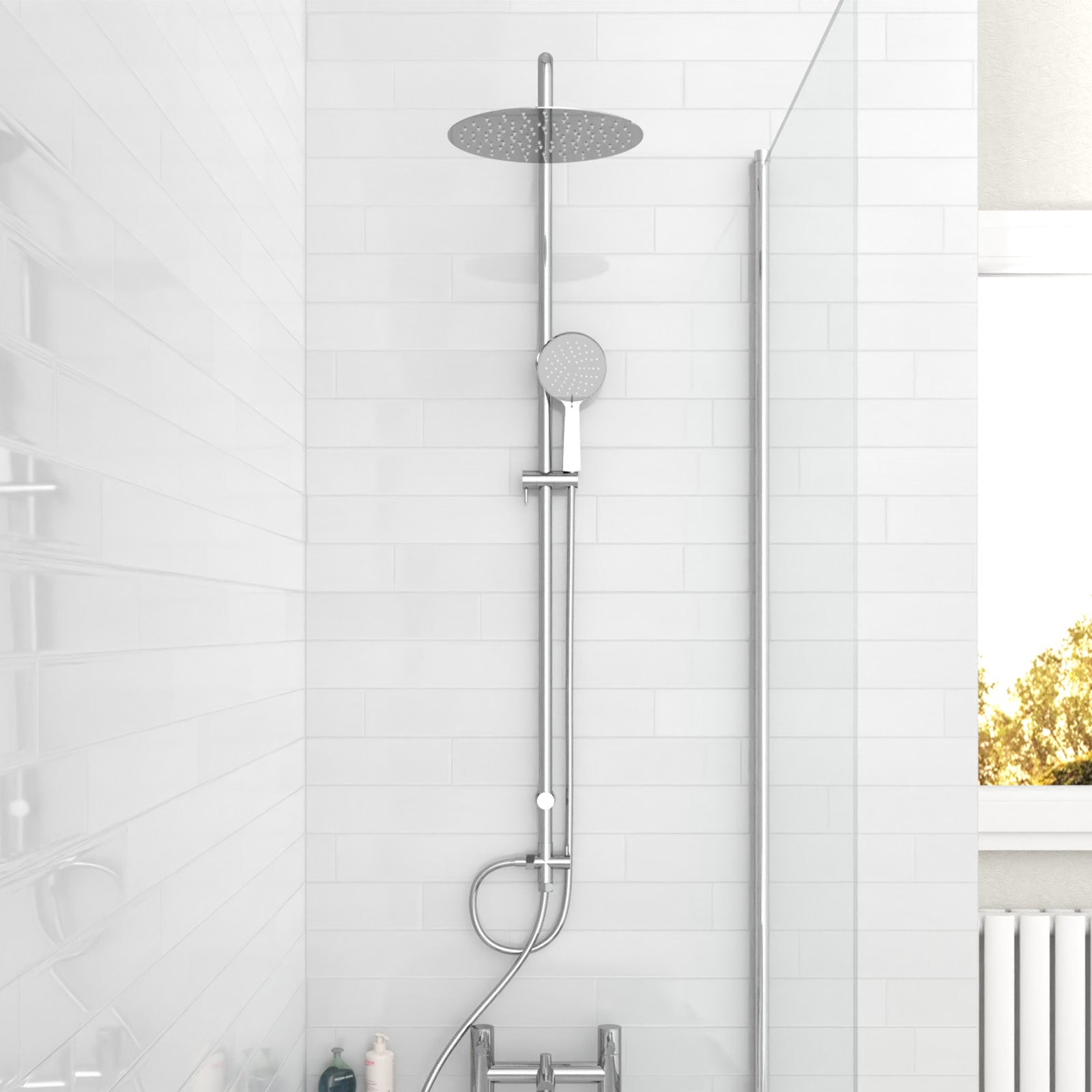 Kinver Modern Exposed Round Shower Mixer Handset & Riser Rail Kit Chrome