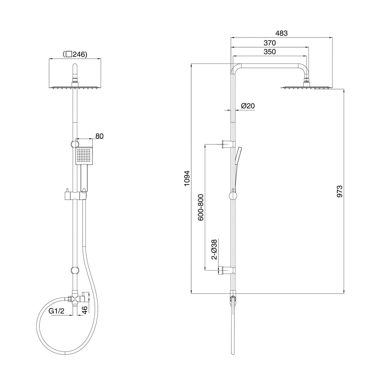 Stamford Round Shower Riser Rail Kit With Waterfall Mixer & Handset Matte Black