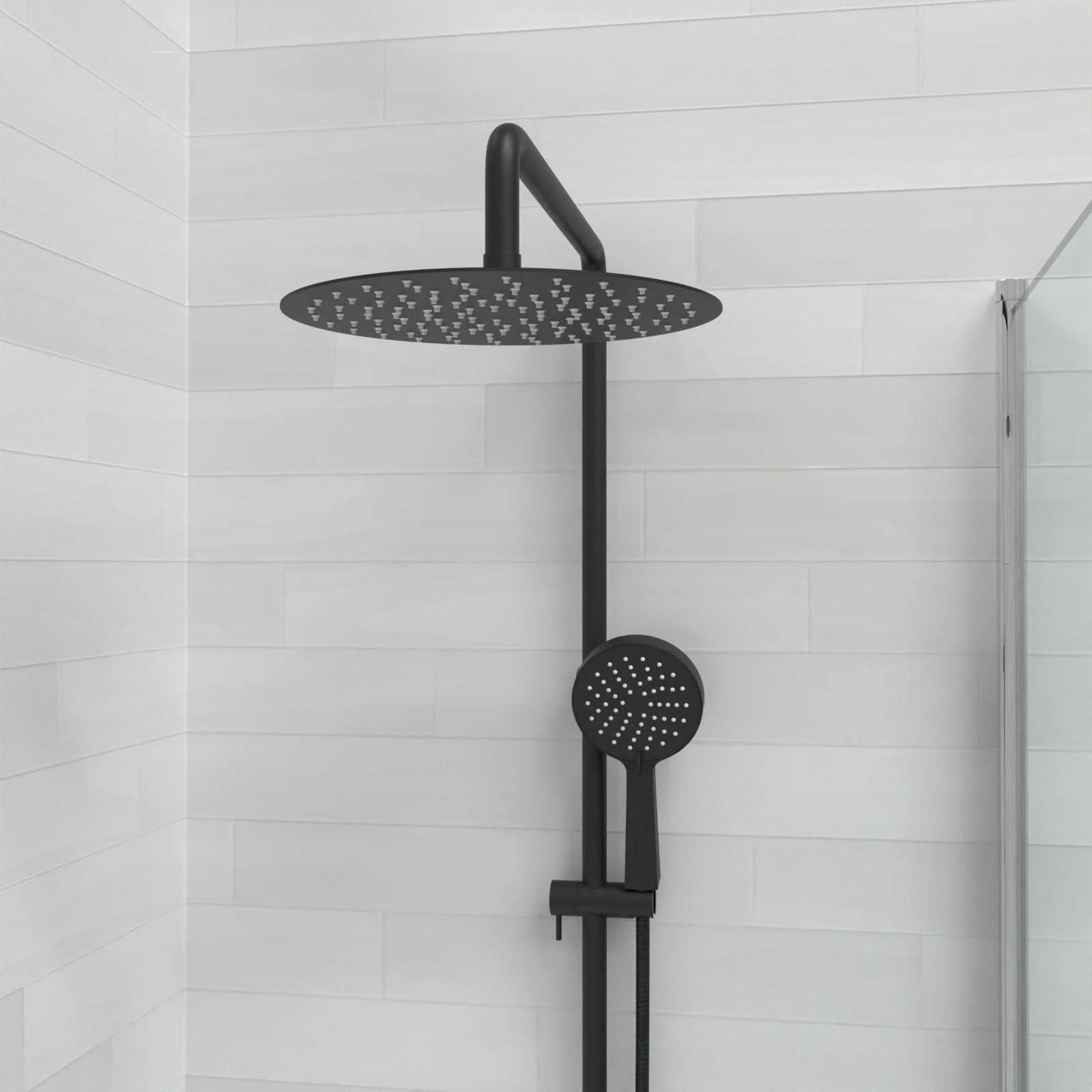 Stamford Round Shower Riser Rail Kit With Waterfall Mixer & Handset Matte Black