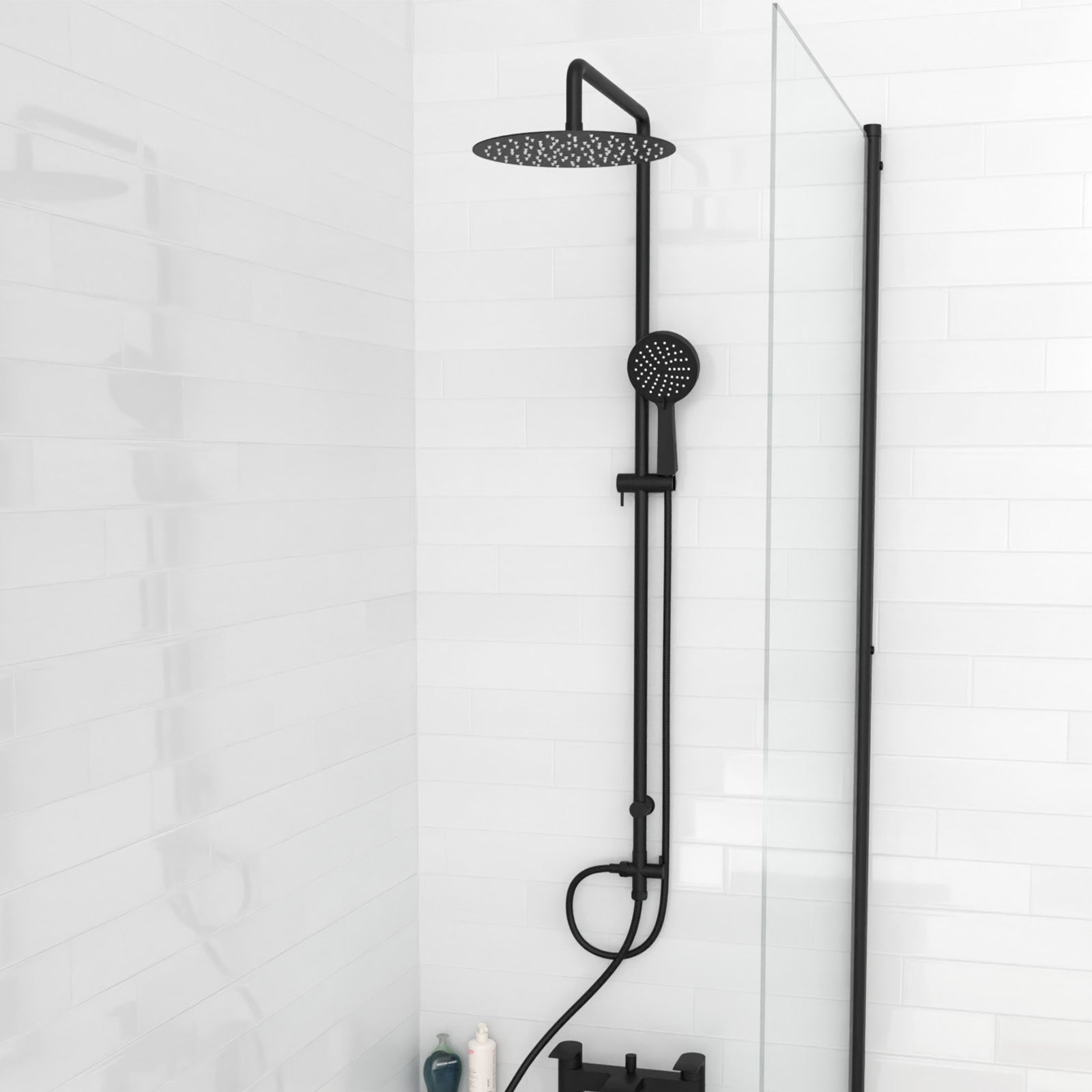 Kinver Modern Exposed Round Shower Mixer Handset & Riser Rail Kit Matte Black