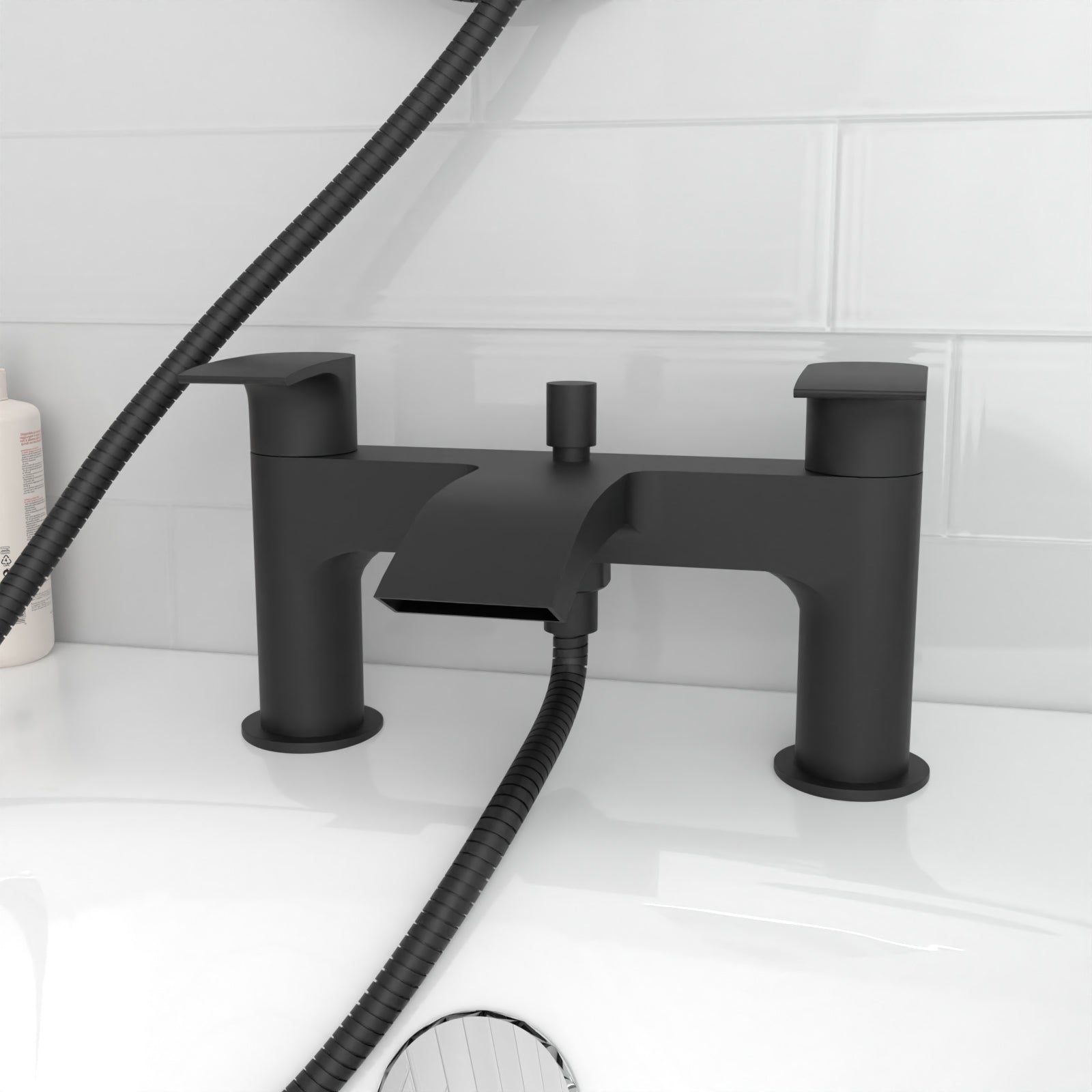 Stamford Round Shower & Vago Bath Mixer Tap, Handset & Riser Rail Kit Matte Black
