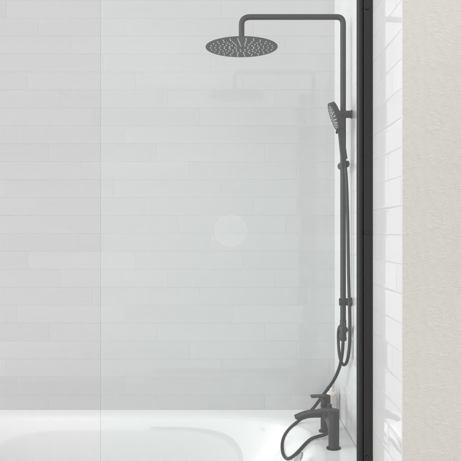 Stamford Round Shower & Vago Bath Mixer Tap, Handset & Riser Rail Kit Matte Black