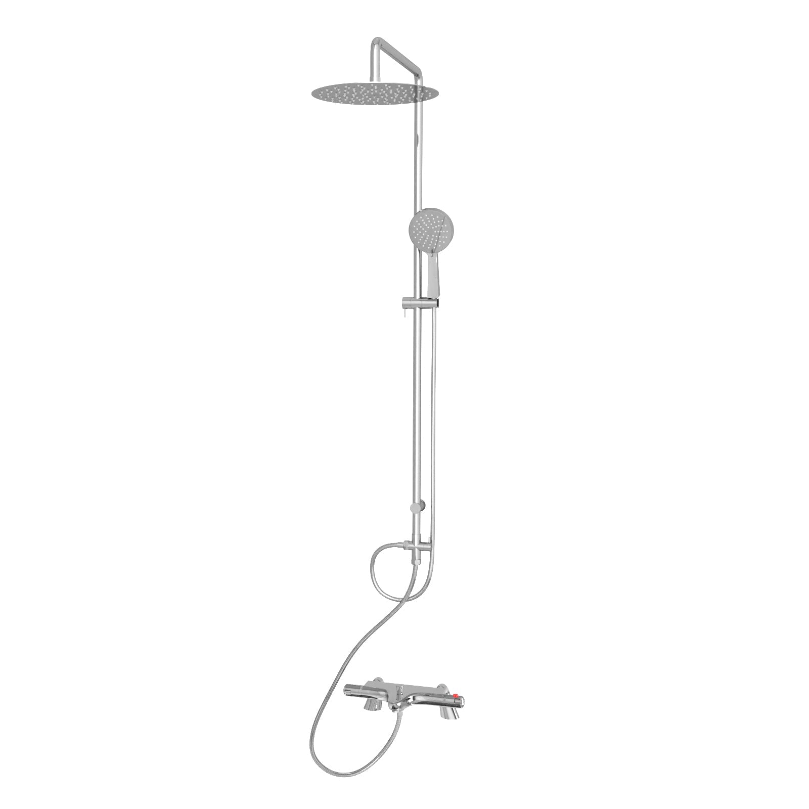 Tasley Exposed Round Shower, Safety Button Thermostatic Mixer Tap, Handset & Rail Kit