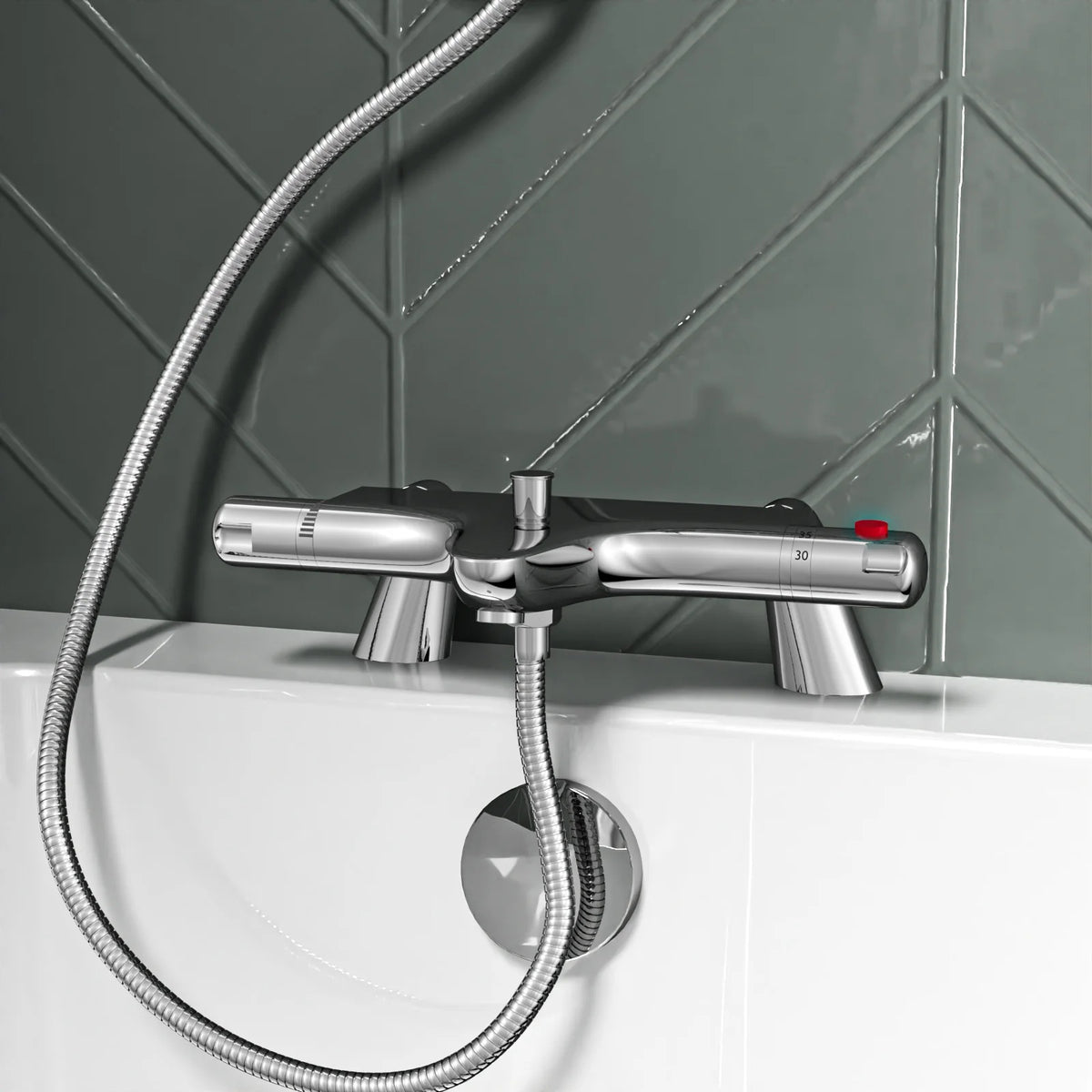 Round Overhead & Hand Shower Thermostatic Mixer & Filler Valve - Chrome