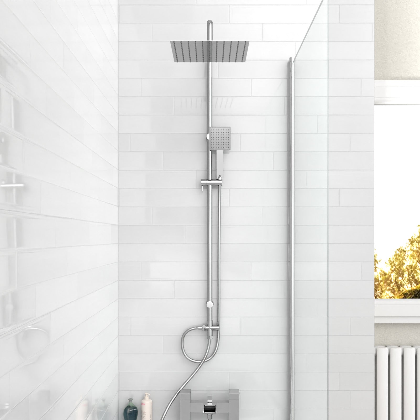 Kinver Modern Exposed Square Shower Mixer Handset & Riser Rail Kit Chrome