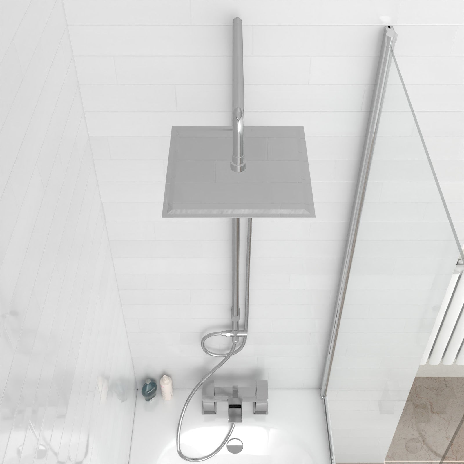 Kinver Modern Exposed Square Shower Mixer Handset & Riser Rail Kit Chrome