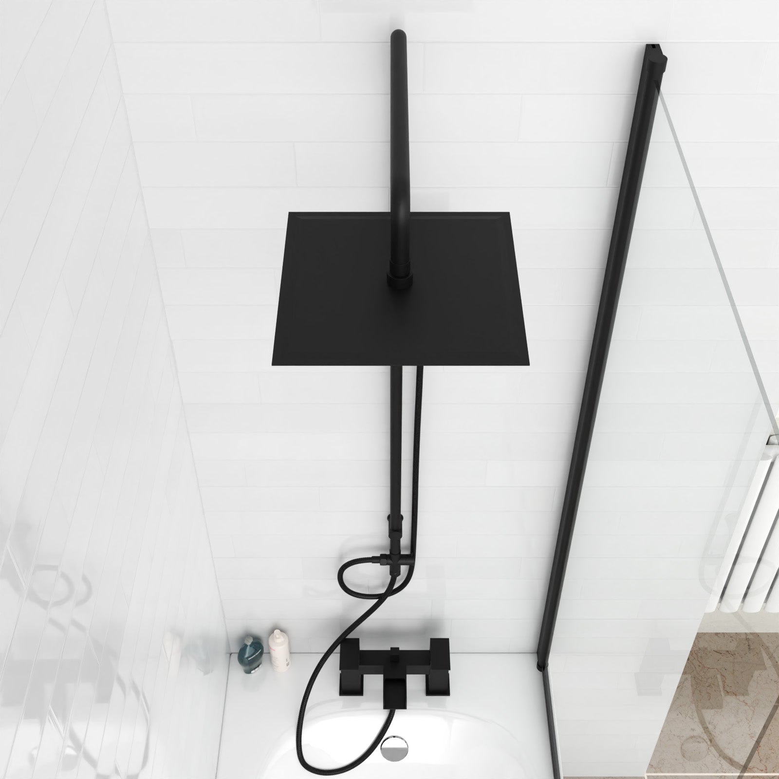 Kinver Modern Exposed Square Shower Mixer Handset & Riser Rail Kit Matte Black