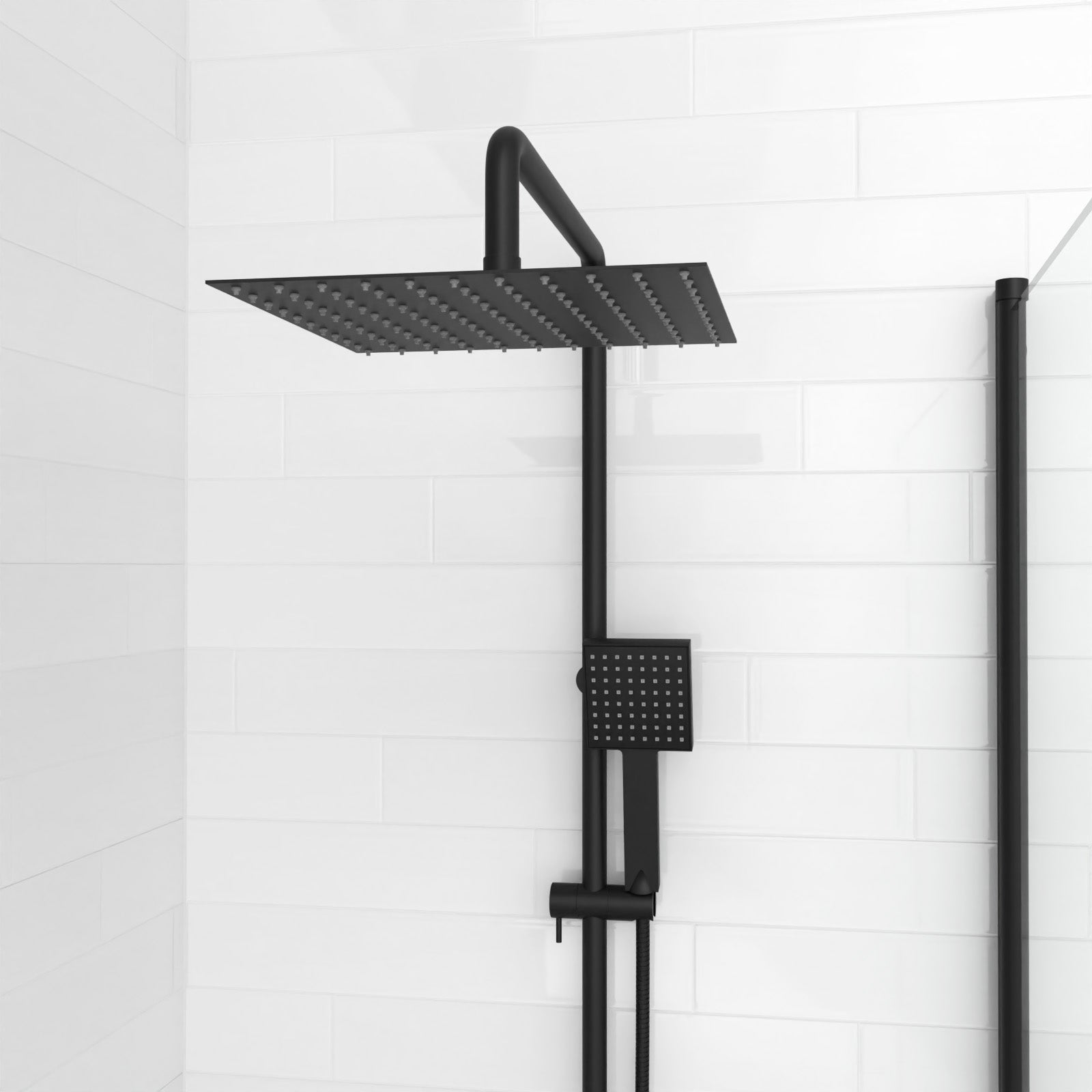 Kinver Modern Exposed Square Shower Mixer Handset & Riser Rail Kit Matte Black