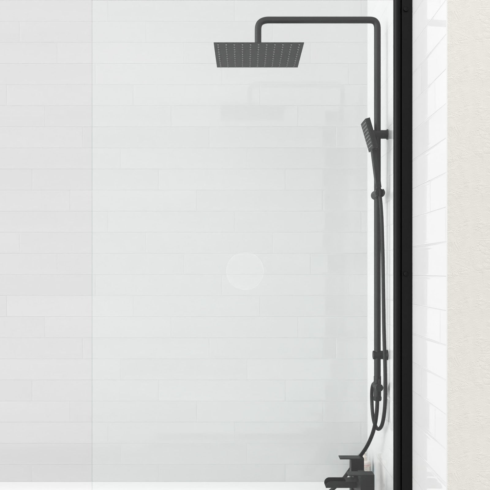 Kinver Modern Exposed Square Shower Mixer Handset & Riser Rail Kit Matte Black