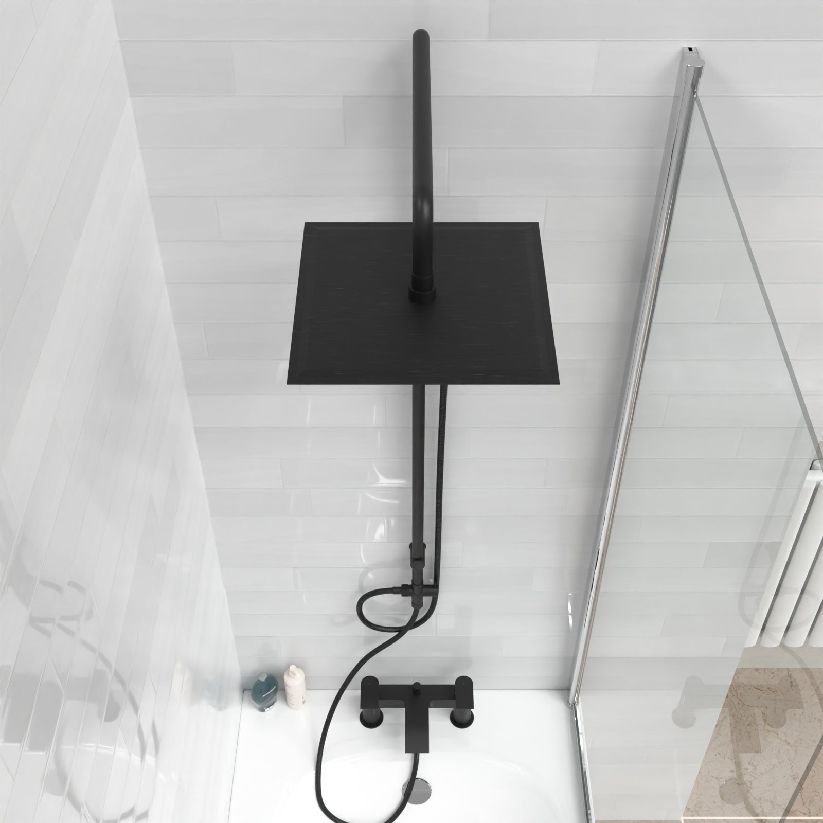Kinver Square Shower Riser Rail Kit With Mixer Tap & Handset Matte Black