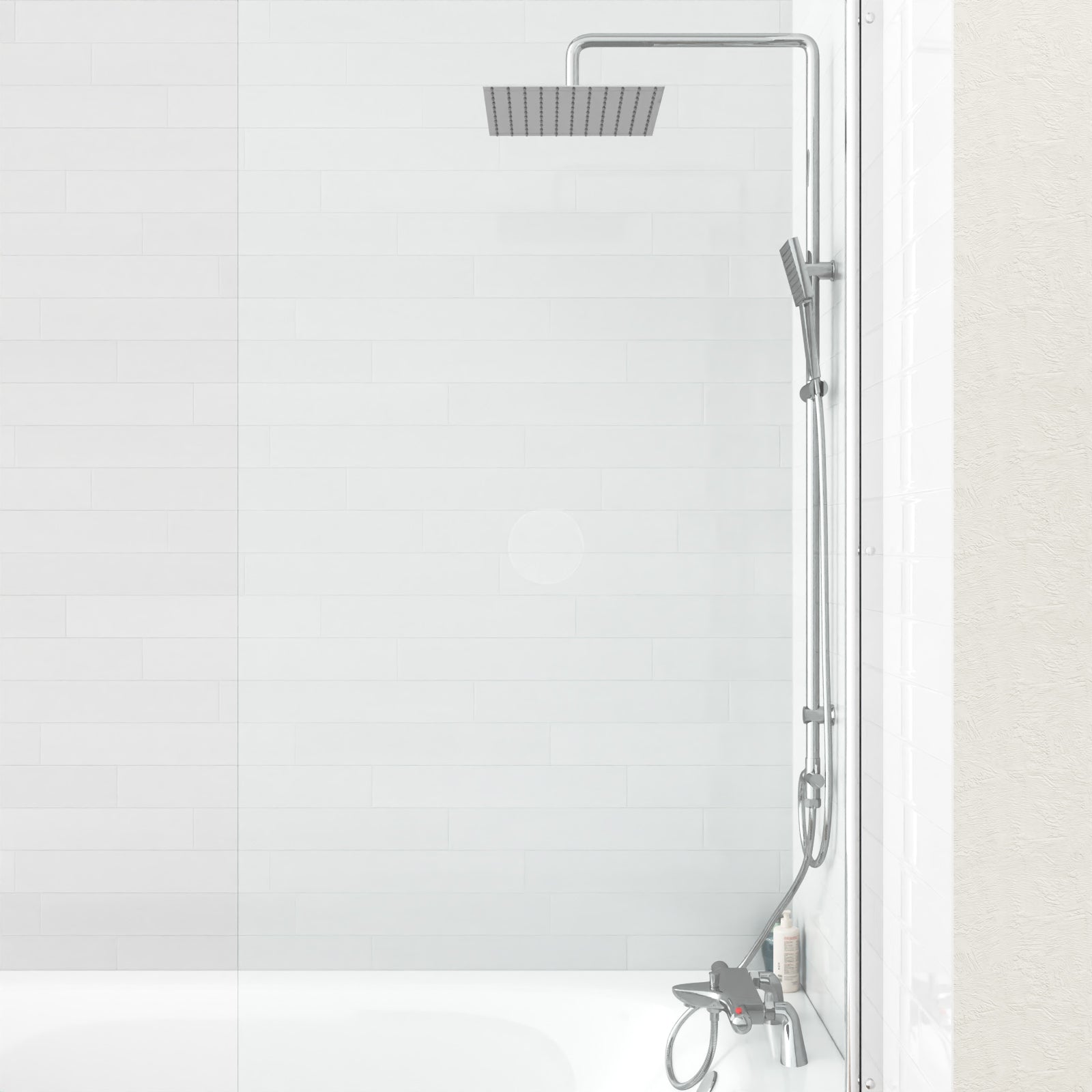 Walton Exposed Square Shower, Safety Button Thermostatic Mixer Tap, Handset & Riser Rail Kit