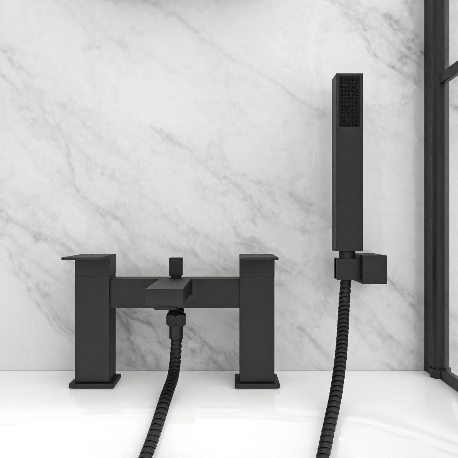 Lima Modern Deck Mounted Matte Black Bath Shower Mixer & Shower Handset