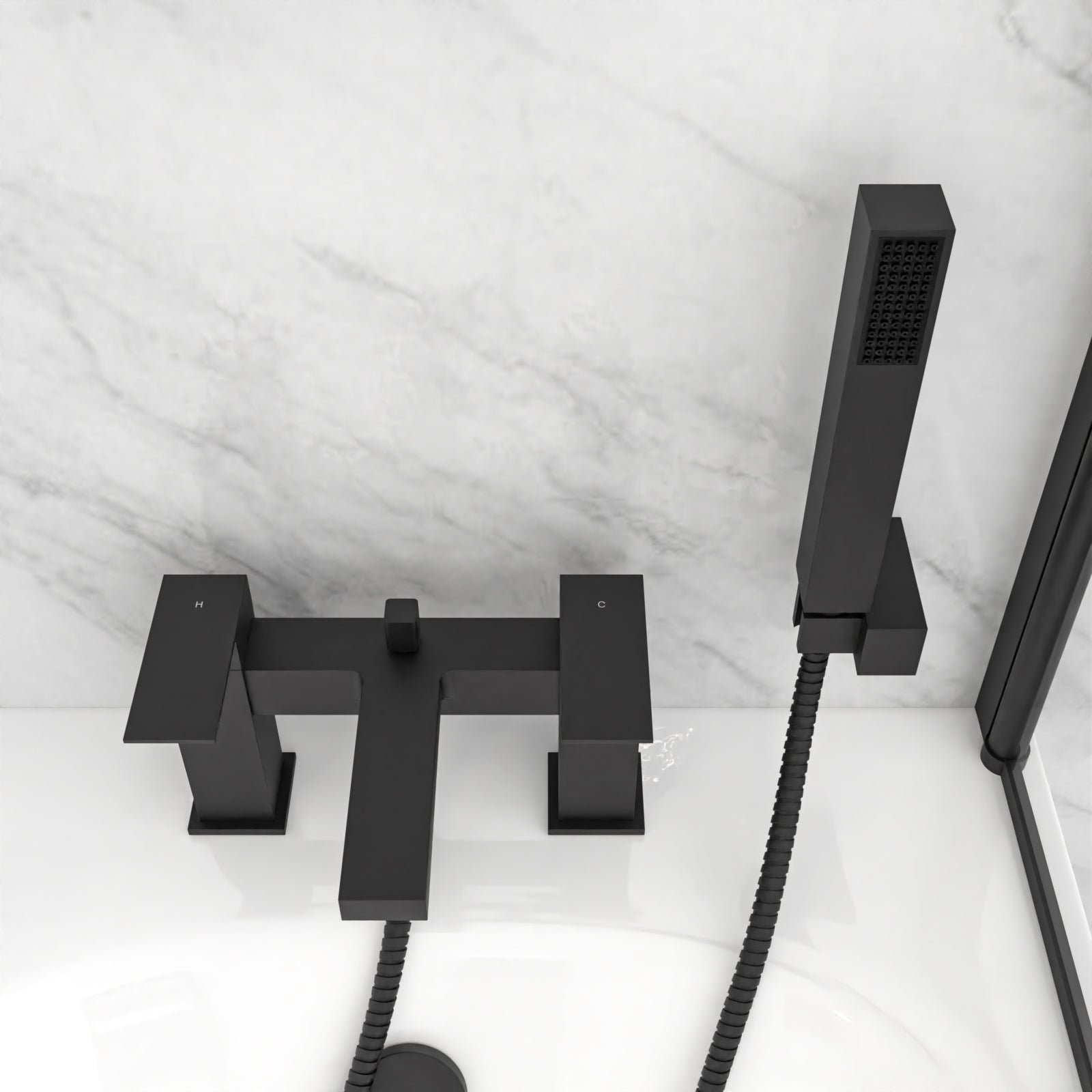 Lima Modern Deck Mounted Matte Black Bath Shower Mixer & Shower Handset