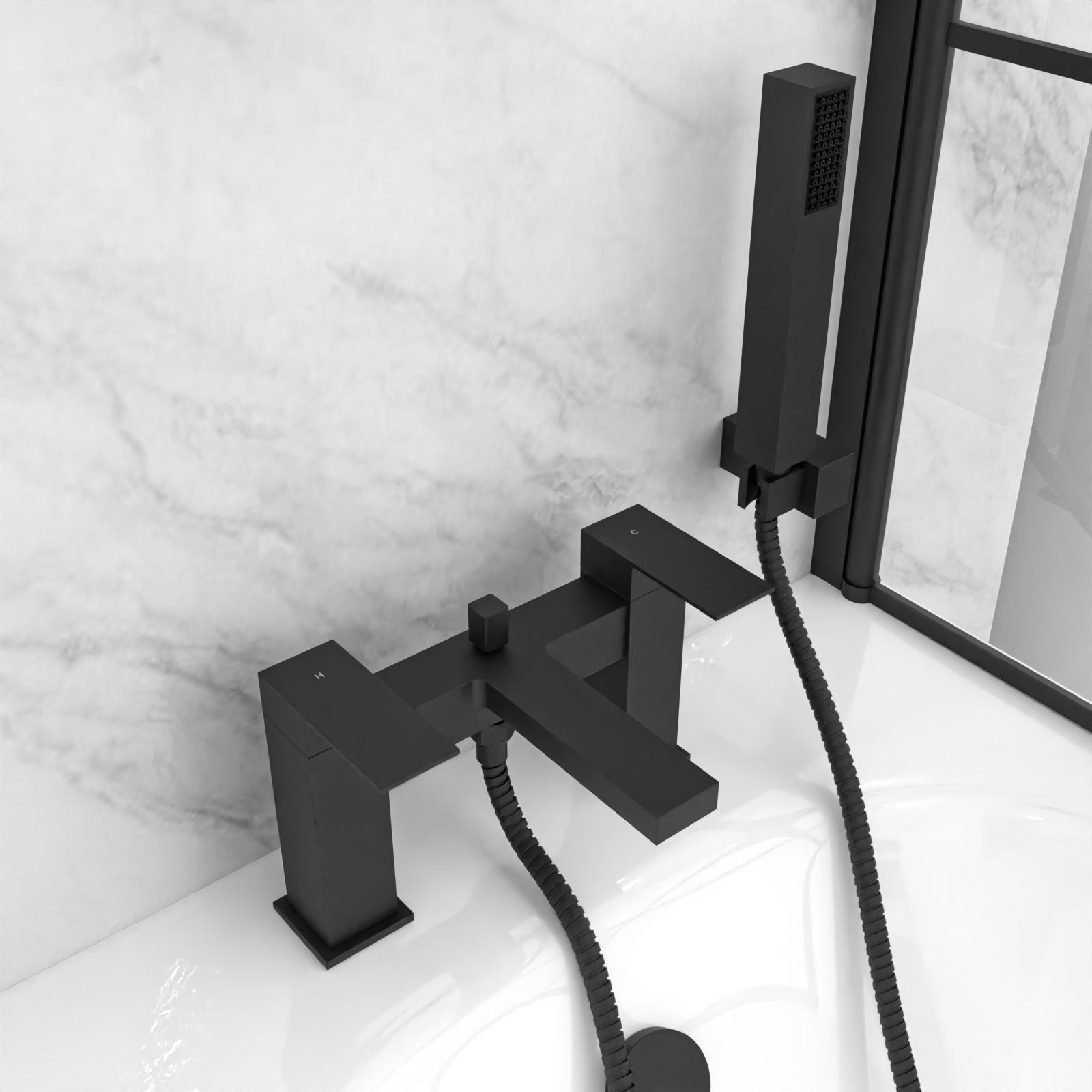 Lima Modern Deck Mounted Matte Black Bath Shower Mixer & Shower Handset