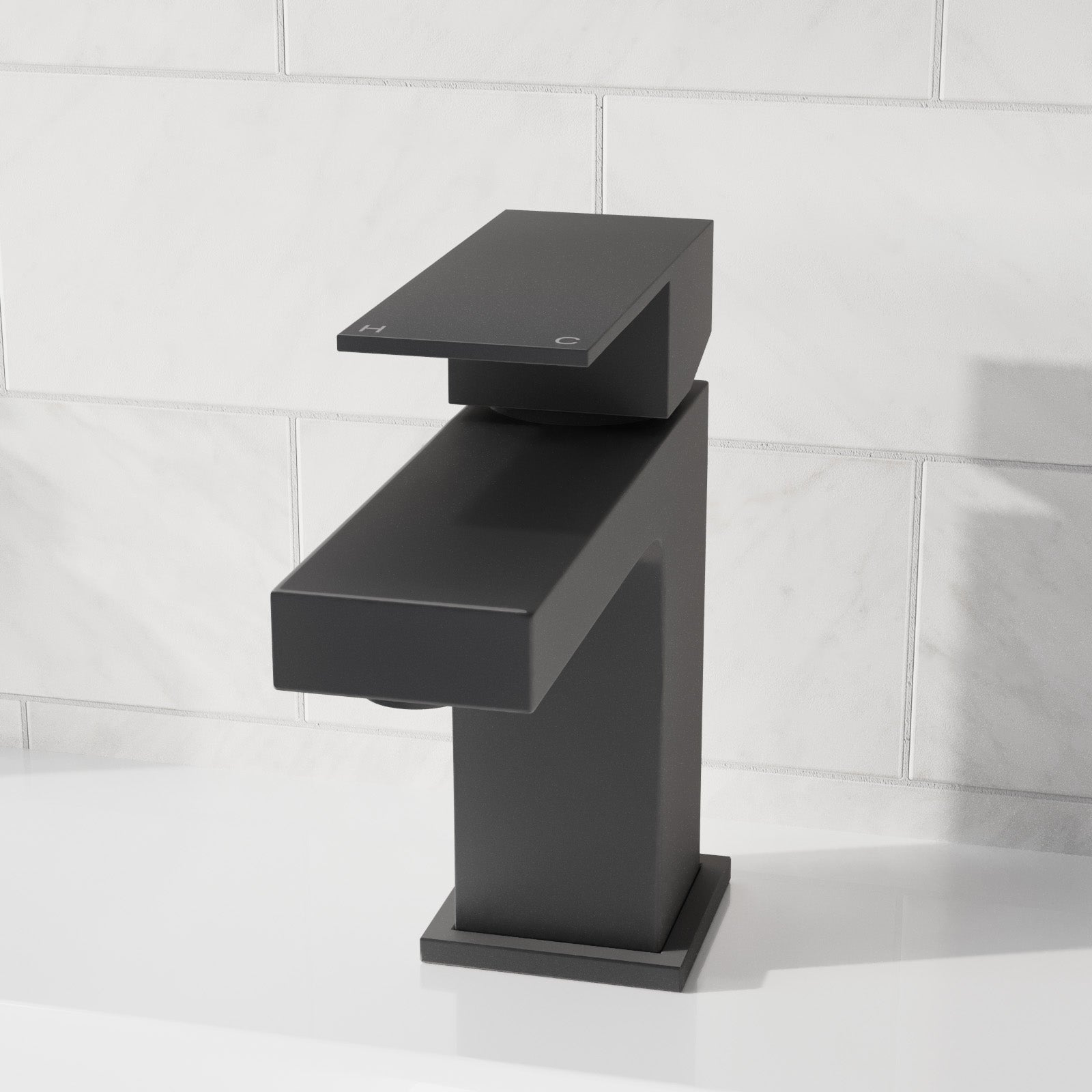 Cube Square Single Lever Bathroom Matte Black Basin Mono Mixer Tap