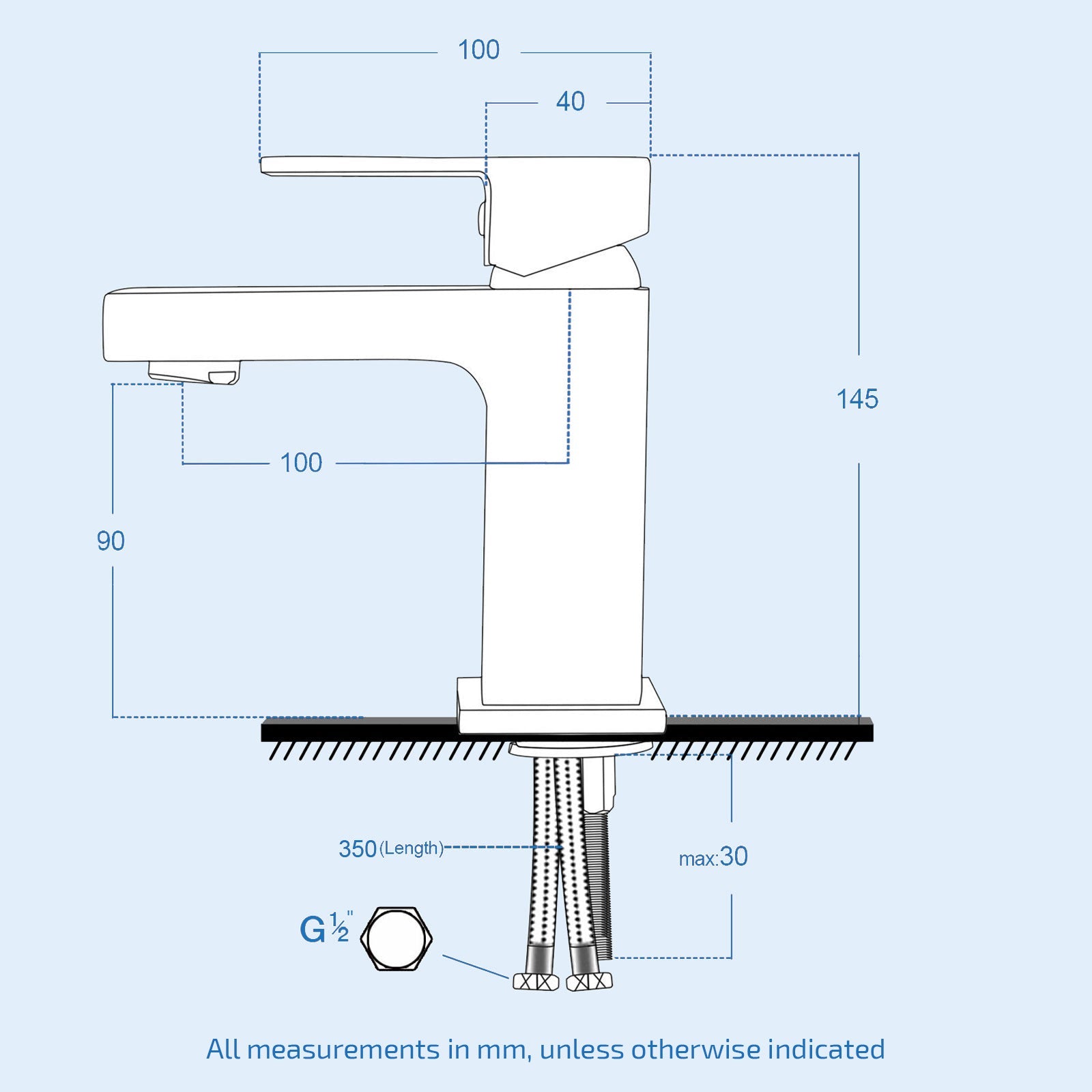 Cube Square Single Lever Bathroom Matte Black Basin Mono Mixer Tap
