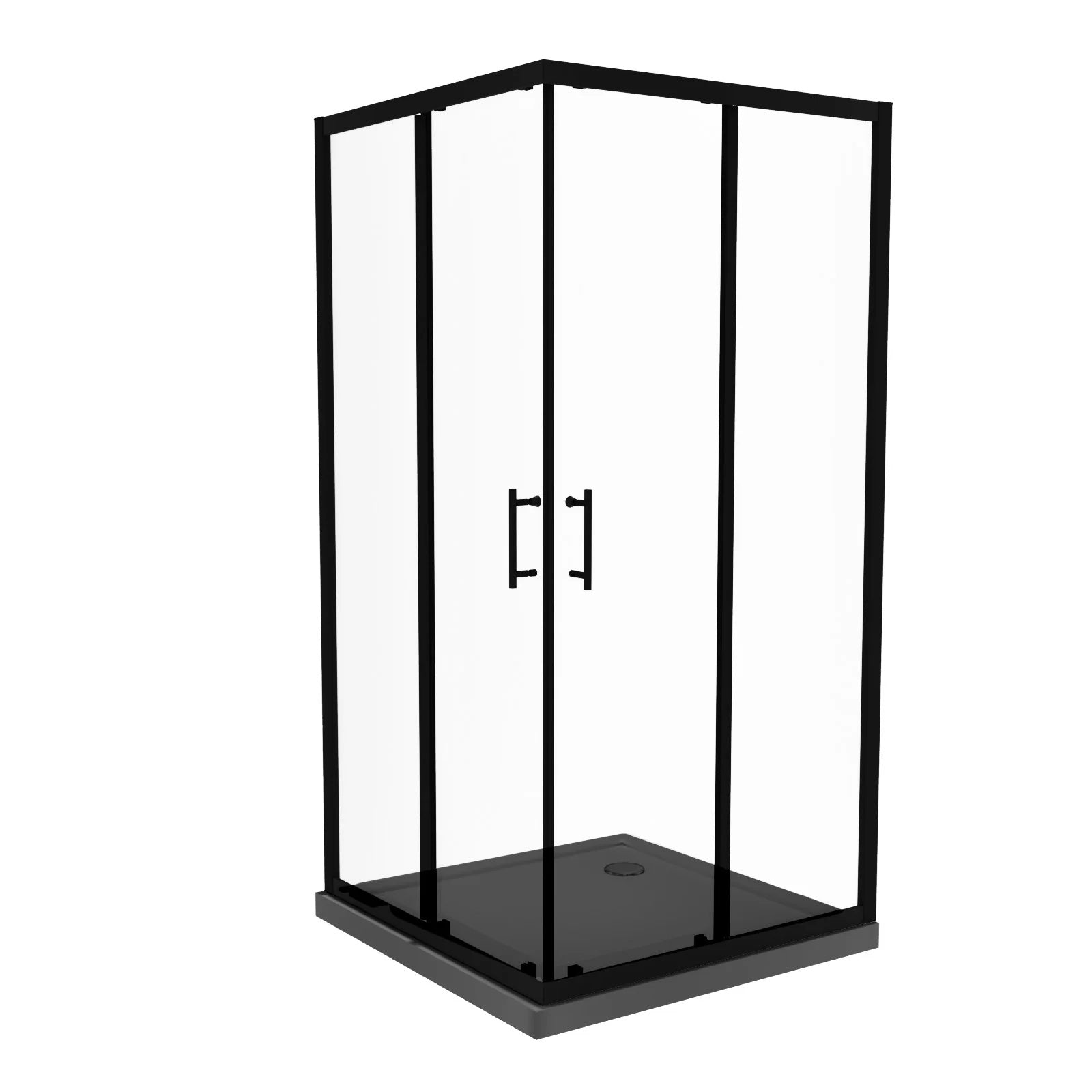 800mm Matte Black Corner Shower Enclosure With 800mm Slate Grey Shower Tray