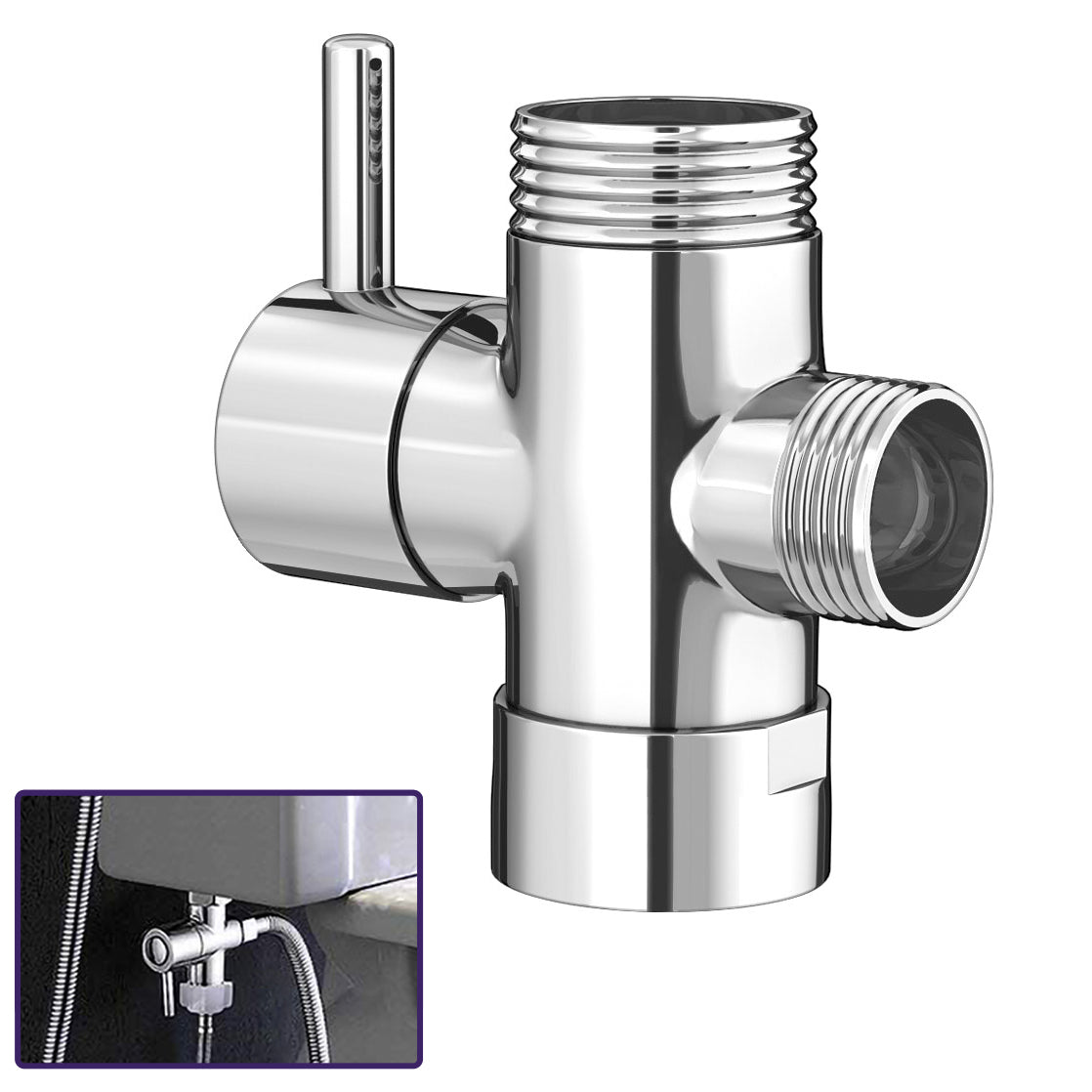T-Adapter Shut-Off Valve for Shower Head Arm Diverter with Lever Chrome