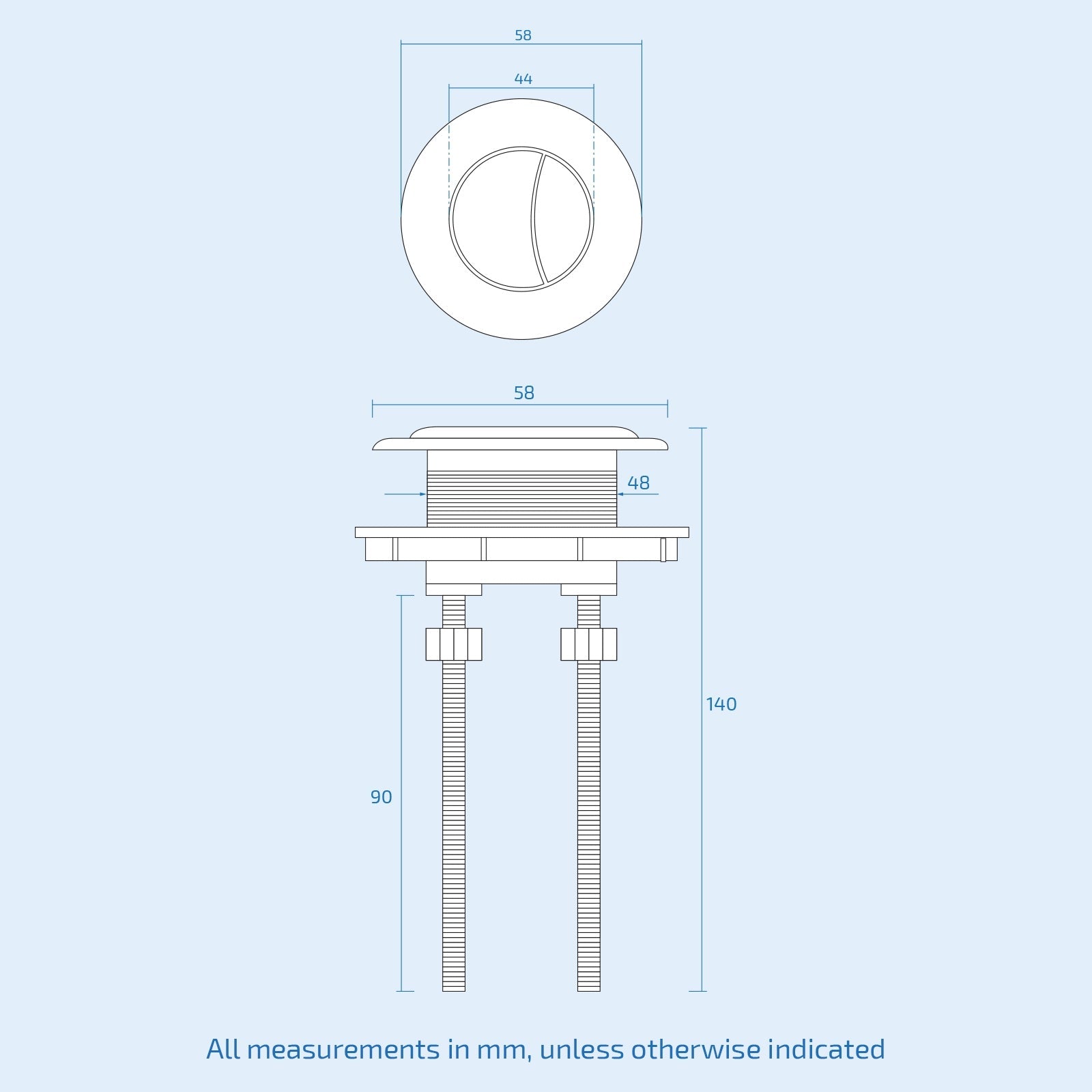 Bathroom Dual Flush Push Chrome Buttons Toilet Lid Water Tank Cistern 48mm Hole