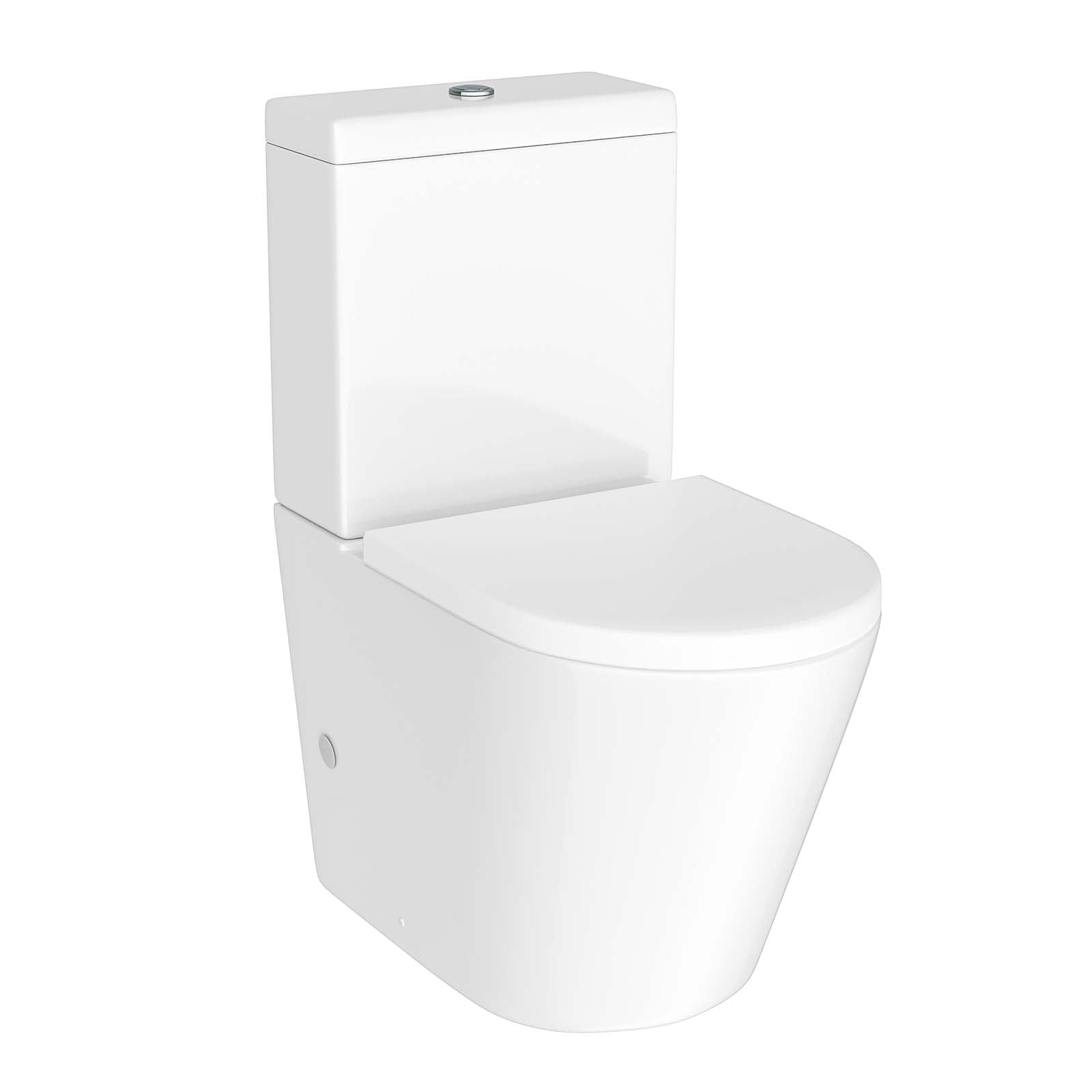 Modern Round Rimless Closed Coupled WC Toilet With Cistern And Soft Close Seat