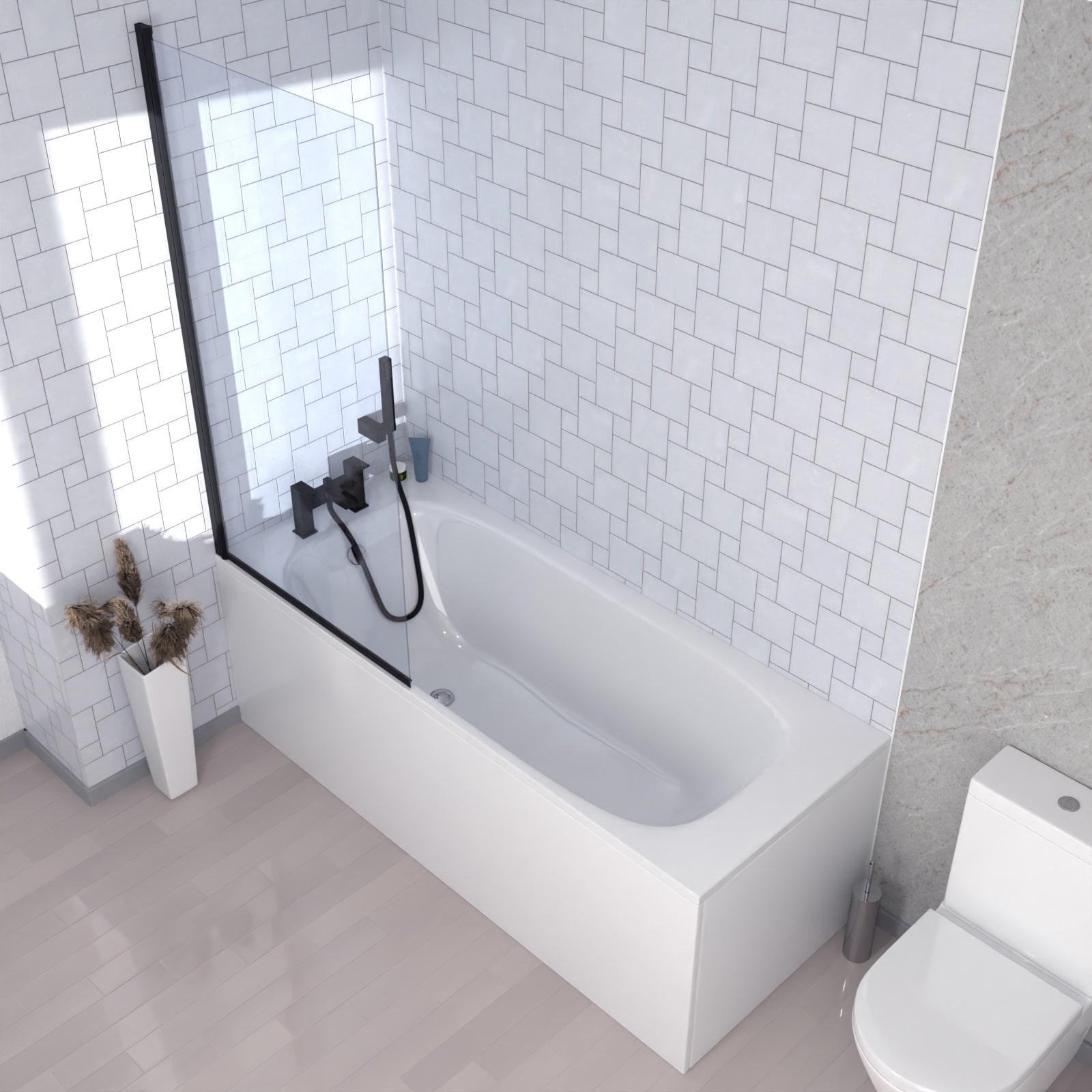 Ellen Bathroom Suite 1700mm Bath, Basin Vanity Unit, Toilet and Shower Screen