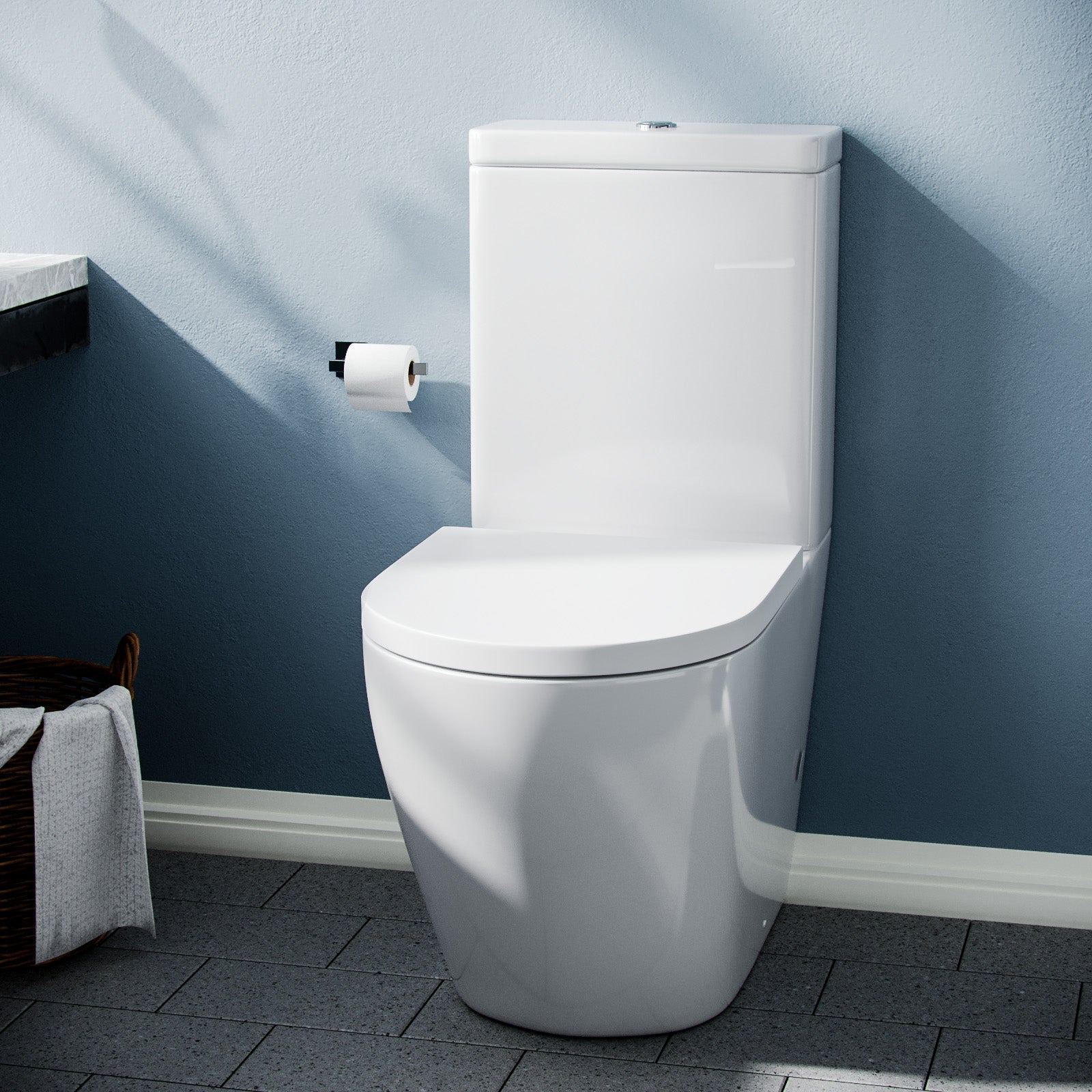 Rimless Modern Close Coupled Rimless Bathroom Toilet & Soft Close Seat