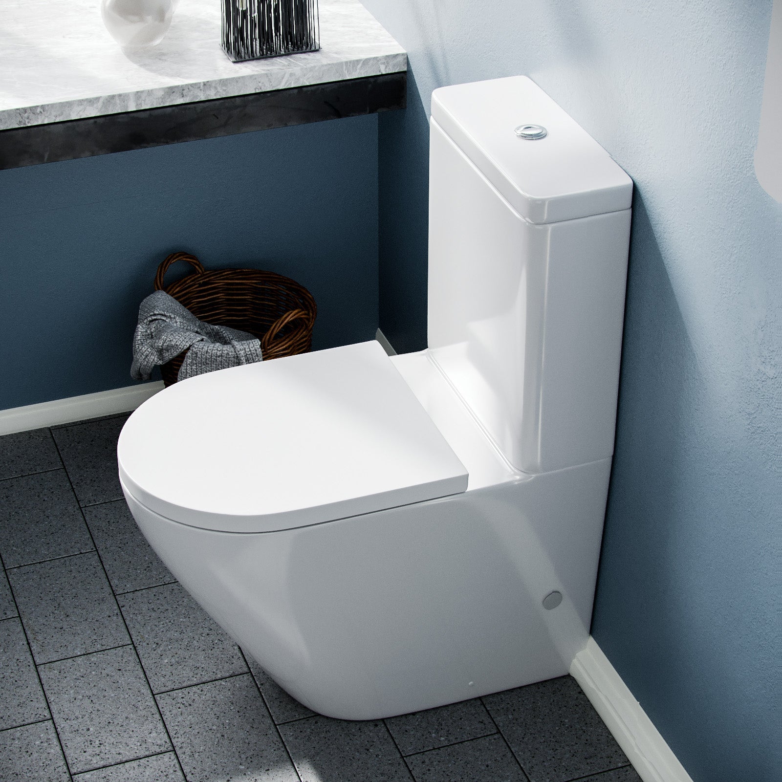 Rimless Modern Close Coupled Rimless Bathroom Toilet & Soft Close Seat