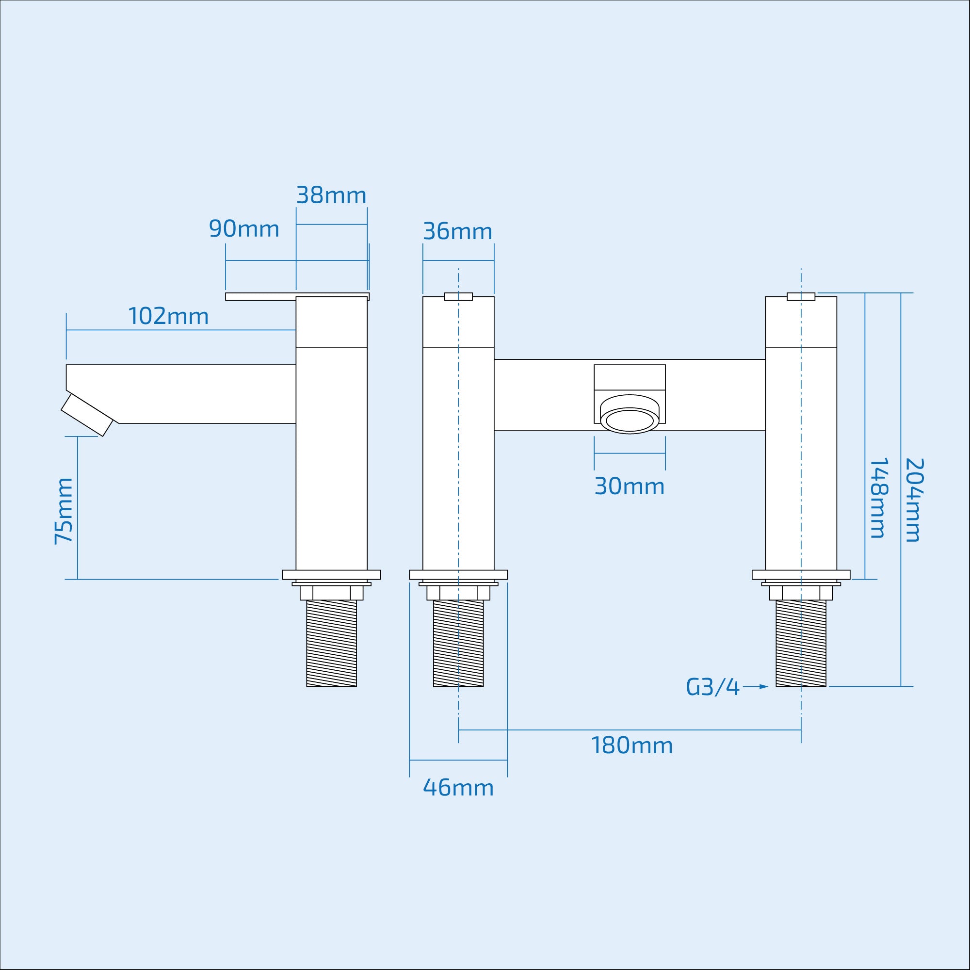 Ustin Luxury Modern Brass Chrome Bath Filler Tap