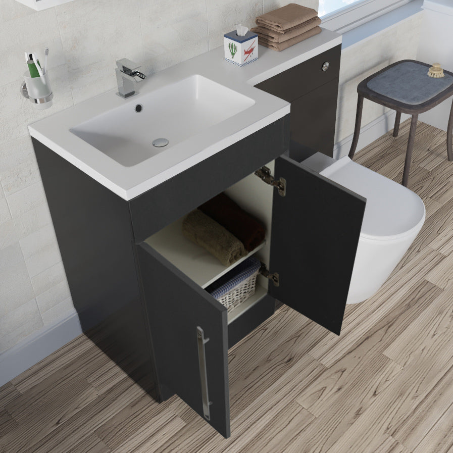 Aric 1100mm Vanity Basin Unit, WC Unit & Elso Back To Wall Toilet Grey