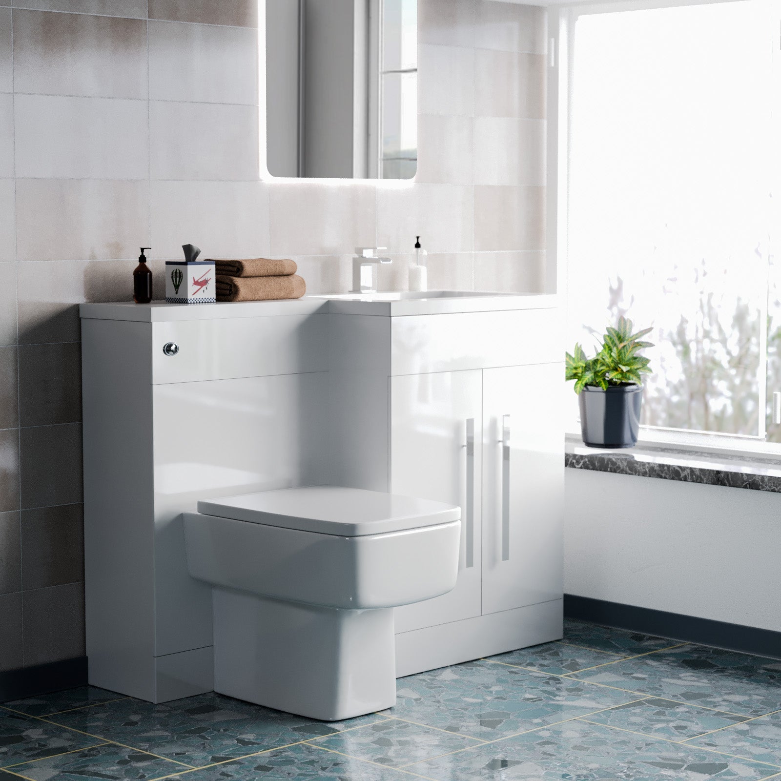 Aric 1100mm Freestanding White Basin Vanity Unit with WC Unit & BTW Toilet
