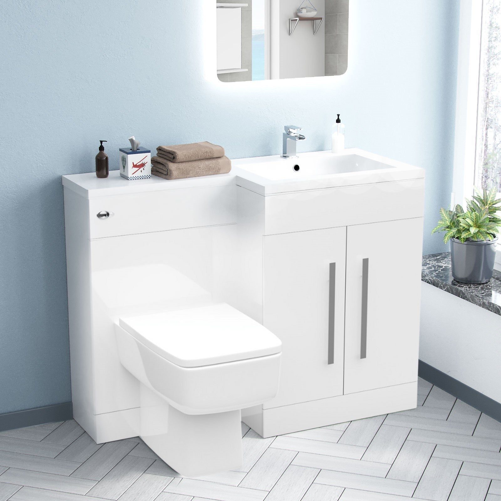 Aric 1100mm Freestanding White Basin Vanity Unit with WC Unit & BTW Toilet