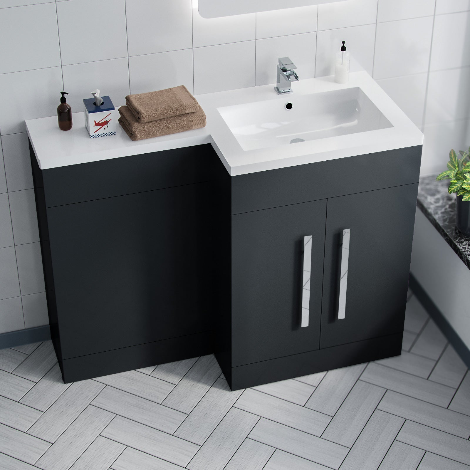 Aric 1100mm RH Freestanding MDF Basin Cabinet Flat Pack - Dark Grey