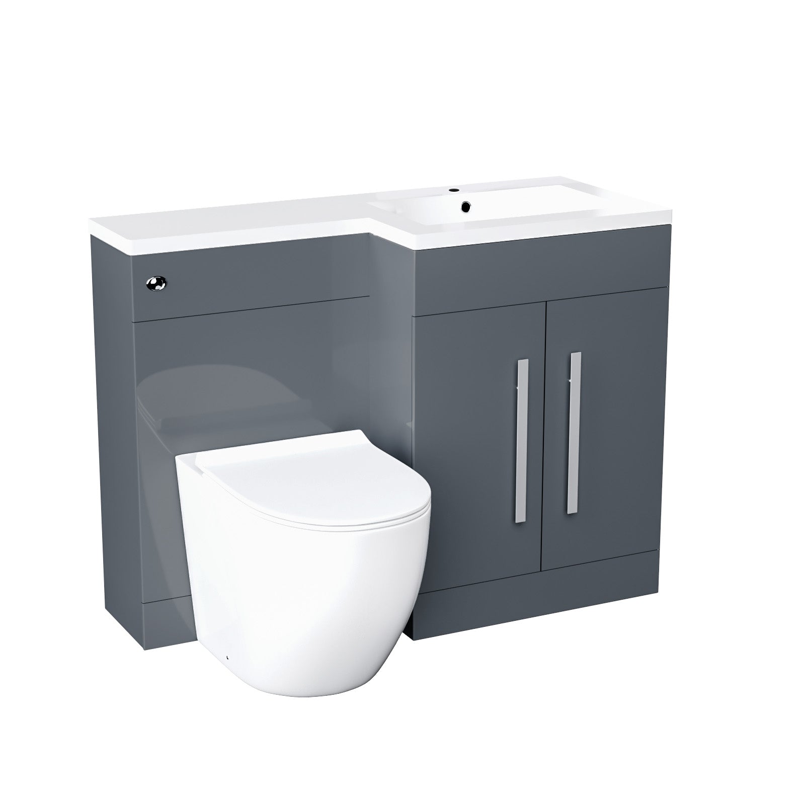 Aric 1100mm Right Hand Side Freestanding Grey Vanity with BTW Toilet, WC and Basin
