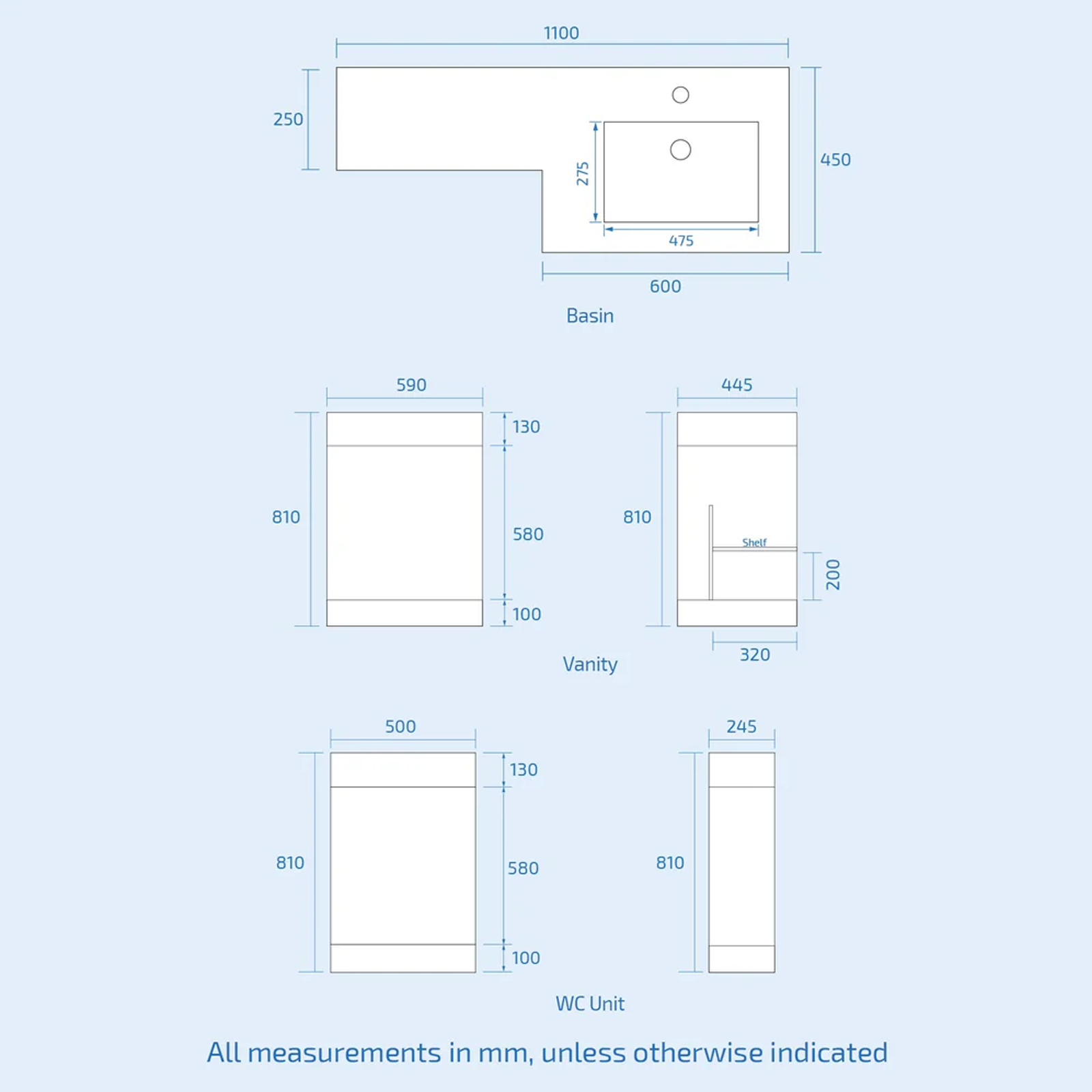 Aric Flat Pack Grey Right Hand Vanity Basin Unit, WC Unit, Back to Wall Toilet