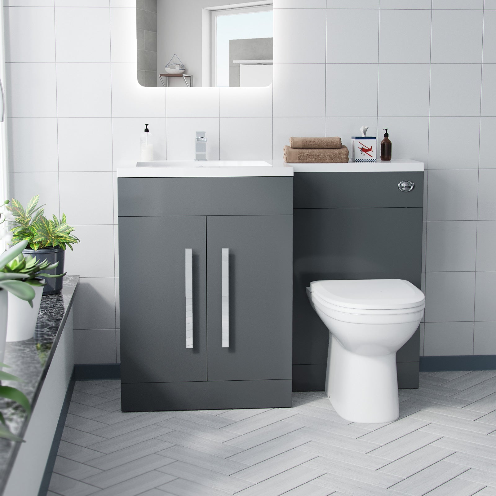 Aric 1100mm Vanity Basin Unit, WC Unit & Elso Back To Wall Toilet Grey