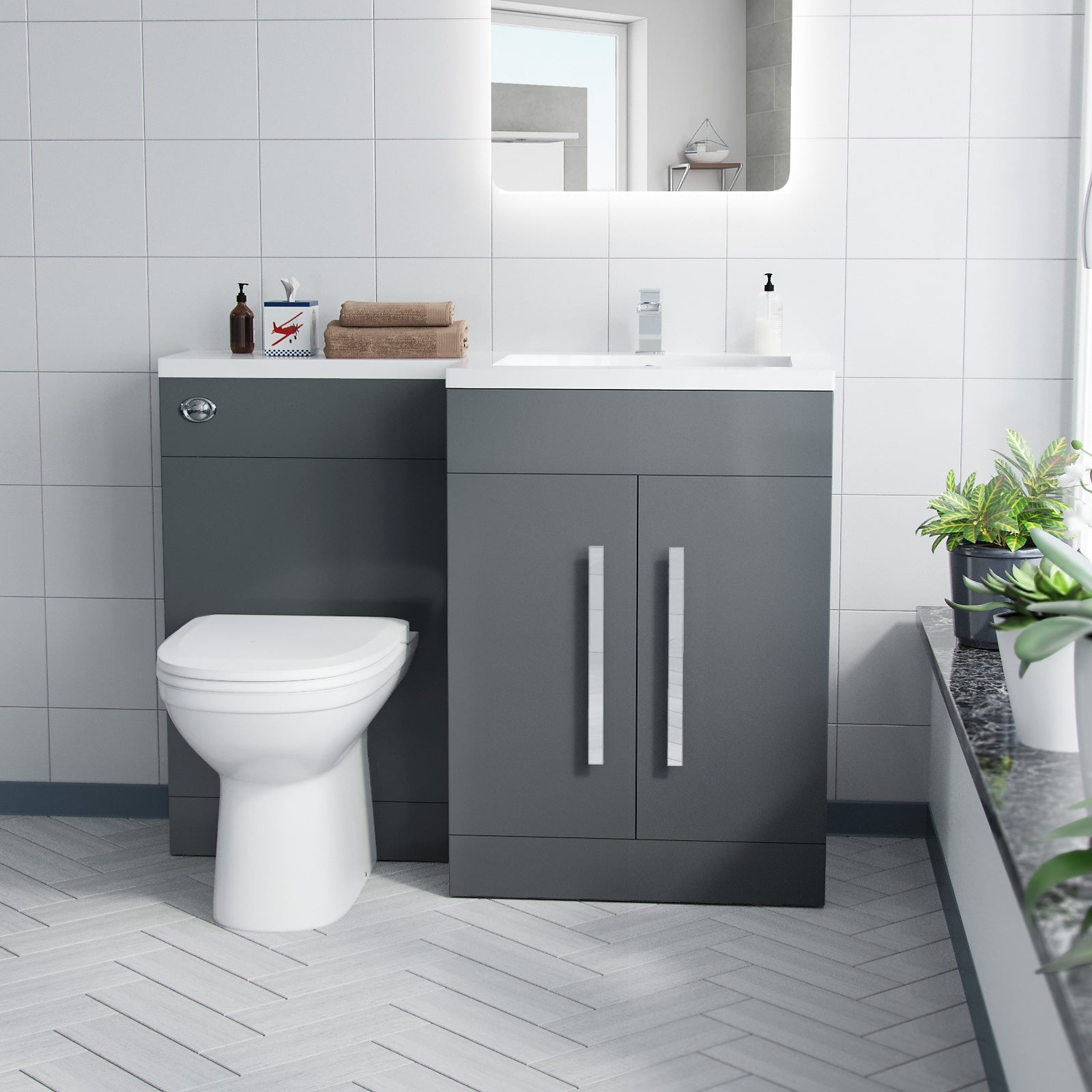 Aric 1100mm Vanity Basin Unit, WC Unit & Elso Back To Wall Toilet Grey
