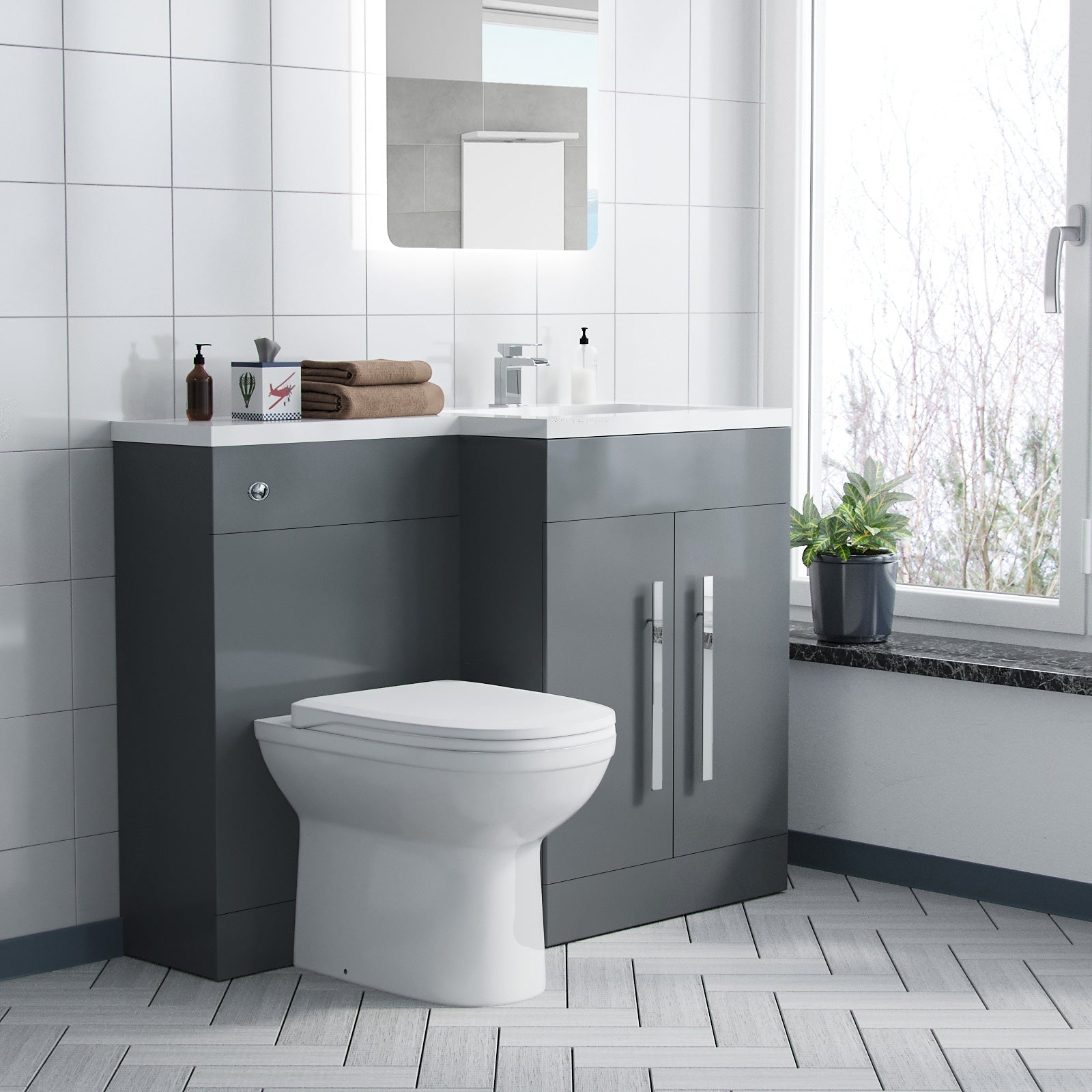 Aric 1100mm Vanity Basin Unit, WC Unit & Elso Back To Wall Toilet Grey