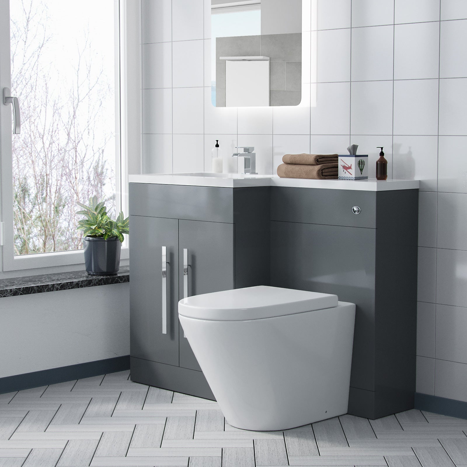 Aric 1100mm Vanity Basin Unit, WC Unit & Ellis PP Back To Wall Toilet Grey