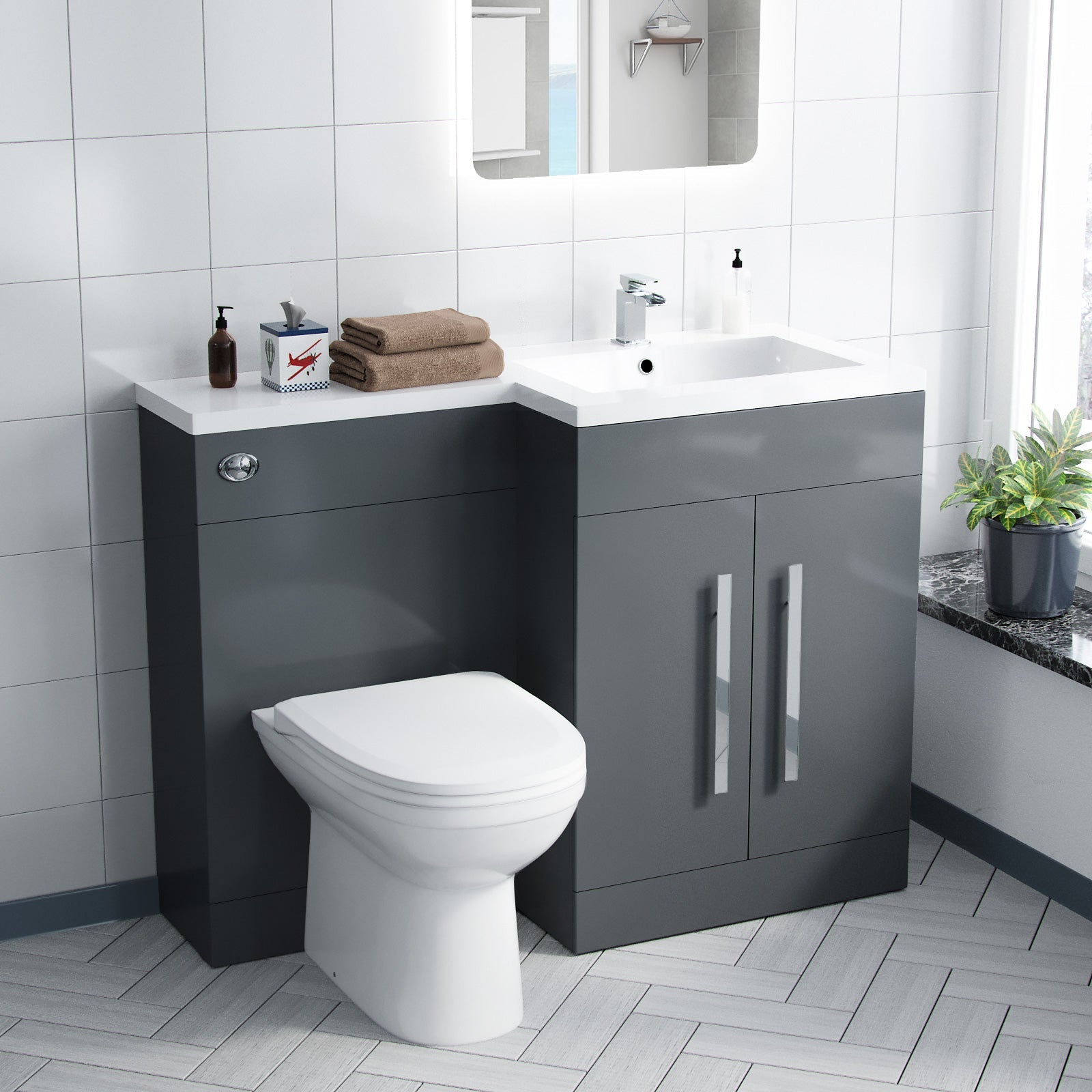 Aric 1100mm Vanity Basin Unit, WC Unit & Elso Back To Wall Toilet Grey