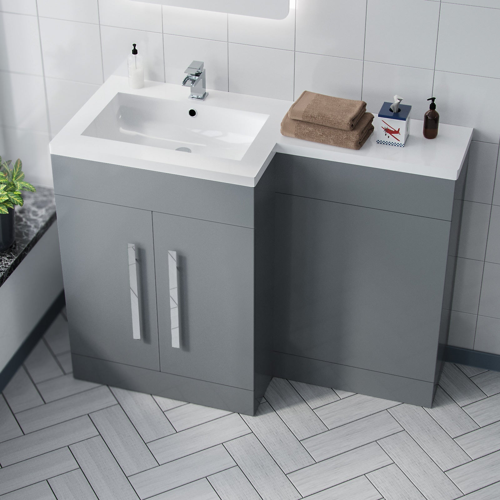 Aric 1100mm Grey LH Freestanding Vanity WC Unit with Basin Flat Pack