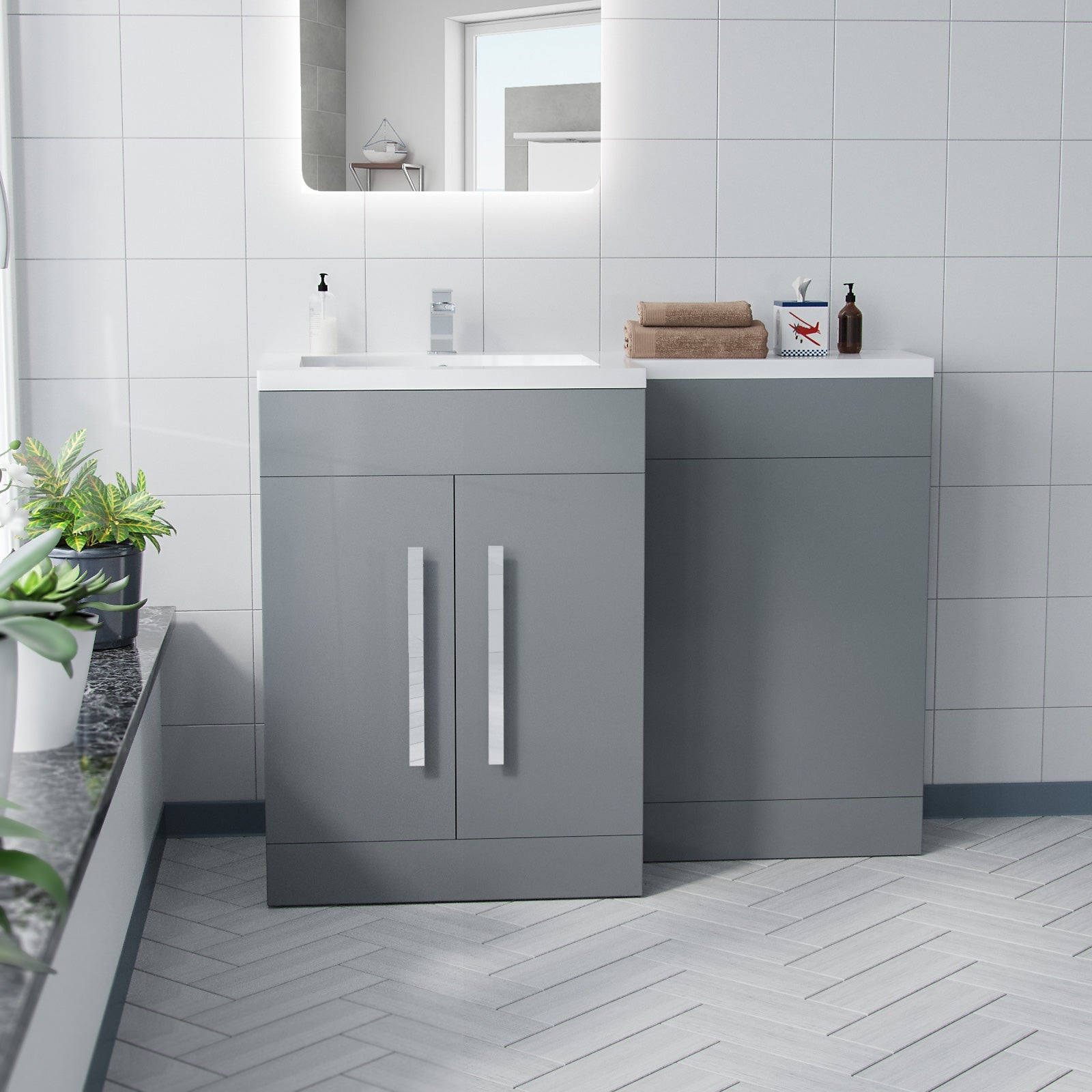 Aric 1100mm Grey LH Freestanding Vanity WC Unit with Basin Flat Pack