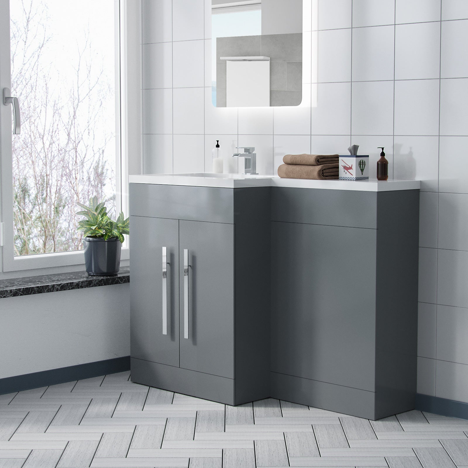 Aric 1100mm Grey LH Freestanding Vanity WC Unit with Basin Flat Pack