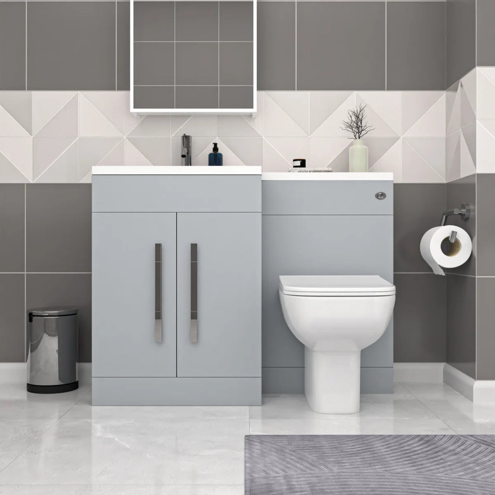 Aric 1100mm Matte Grey LH Vanity Cabinet Basin Sink & Rimless BTW WC Toilet