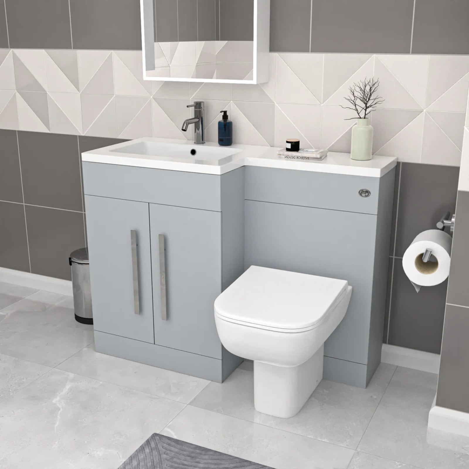 Aric 1100mm Matte Grey LH Vanity Cabinet Basin Sink & Rimless BTW WC Toilet