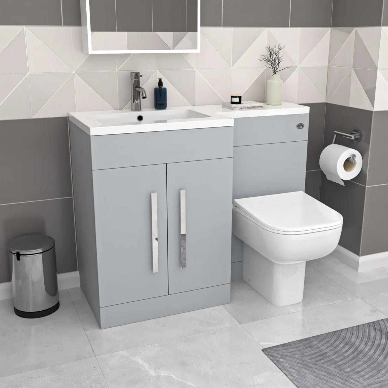 Aric 1100mm Matte Grey LH Vanity Cabinet Basin Sink & Rimless BTW WC Toilet