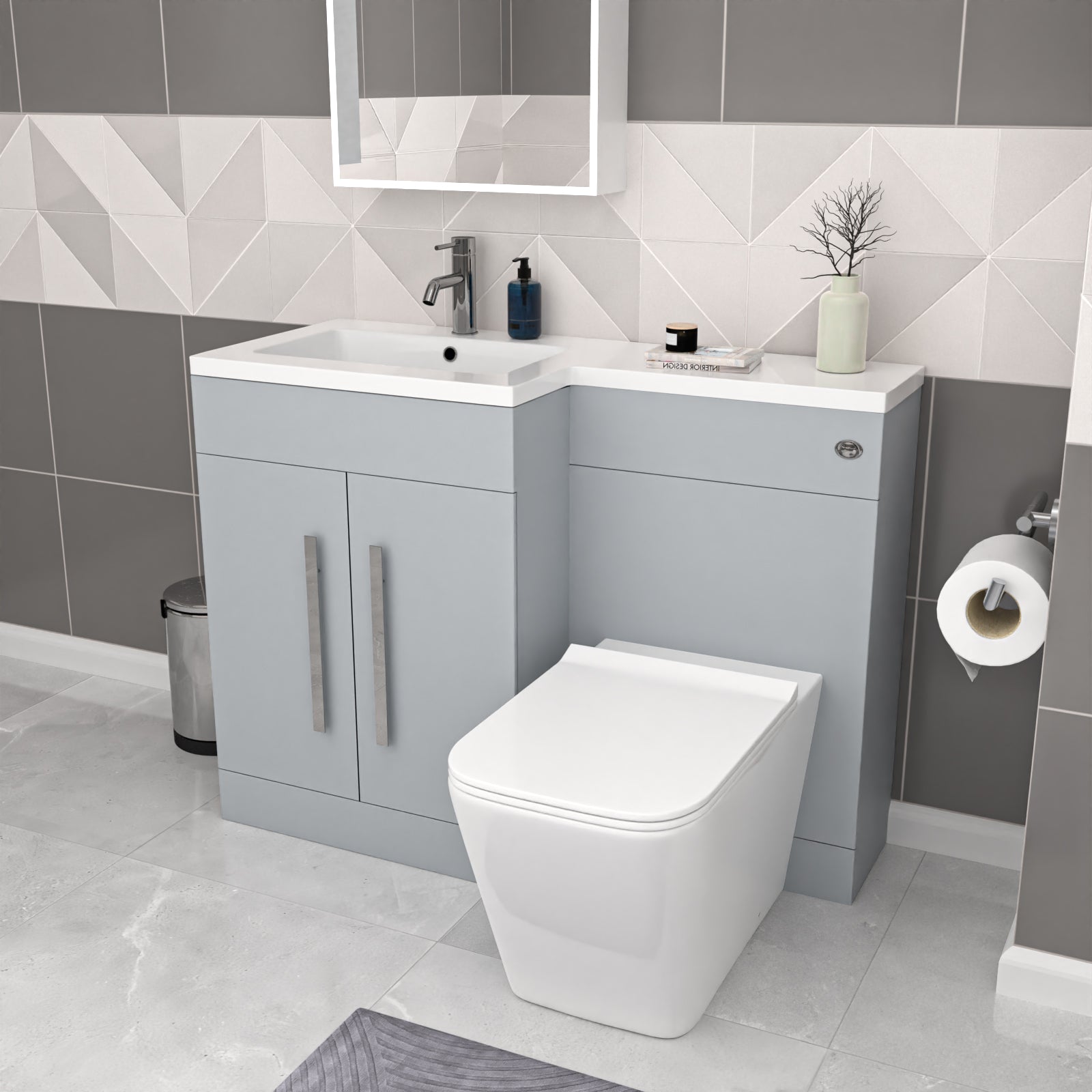 Aric Matte Grey 1100mm LH Basin Sink Vanity Cabinet with BTW Toilet