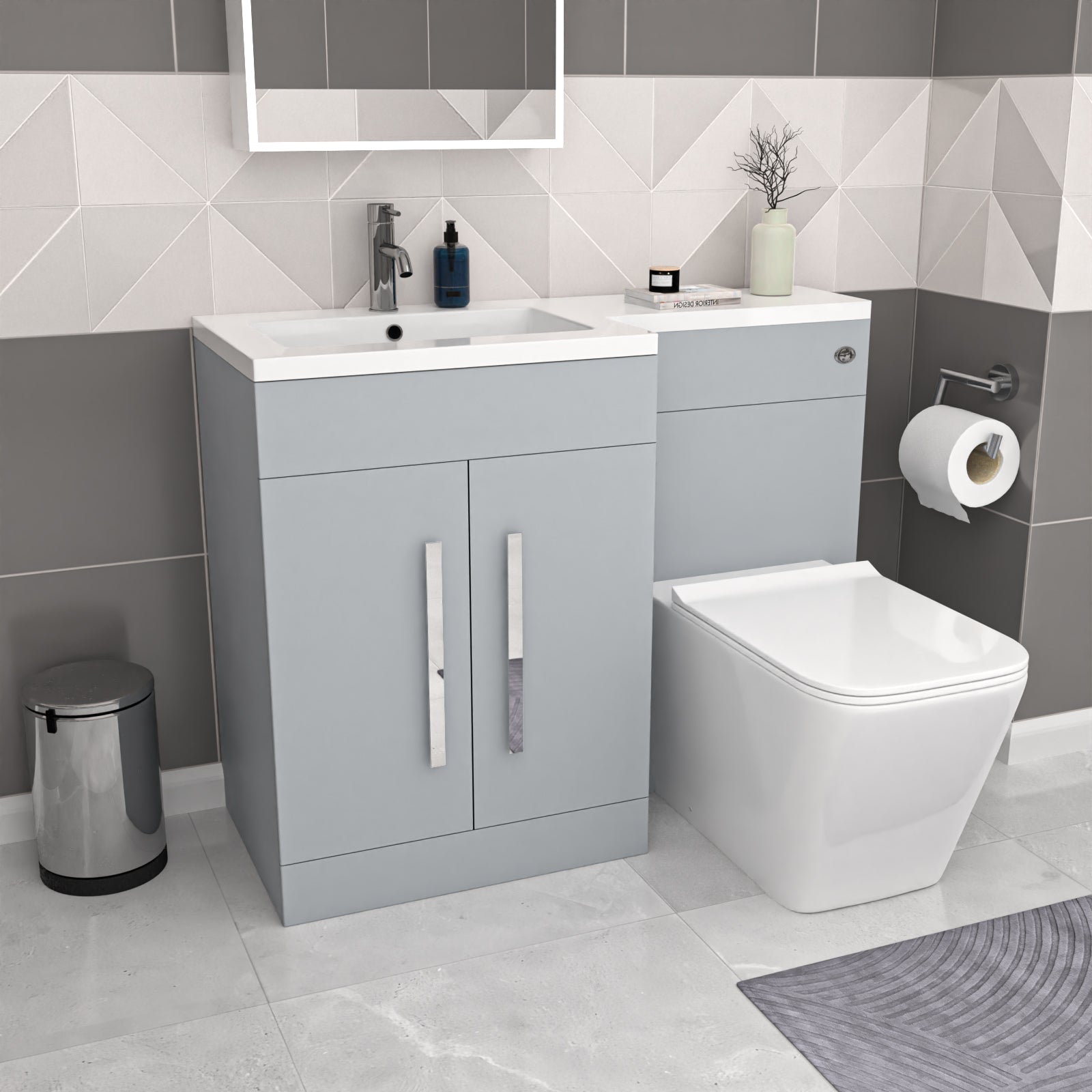 Aric Matte Grey 1100mm LH Basin Sink Vanity Cabinet with BTW Toilet